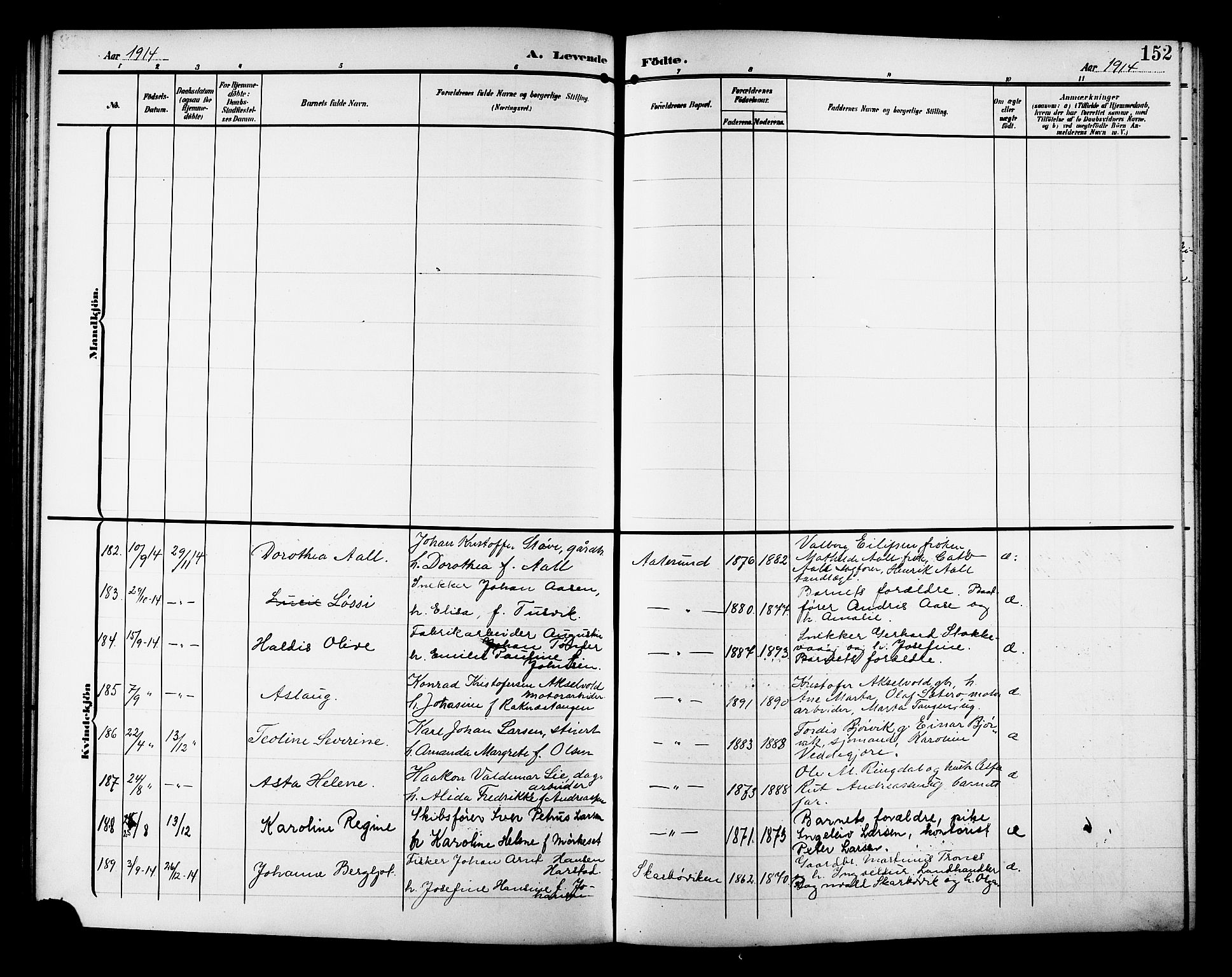 Ministerialprotokoller, klokkerbøker og fødselsregistre - Møre og Romsdal, AV/SAT-A-1454/529/L0471: Parish register (copy) no. 529C08, 1909-1921, p. 152