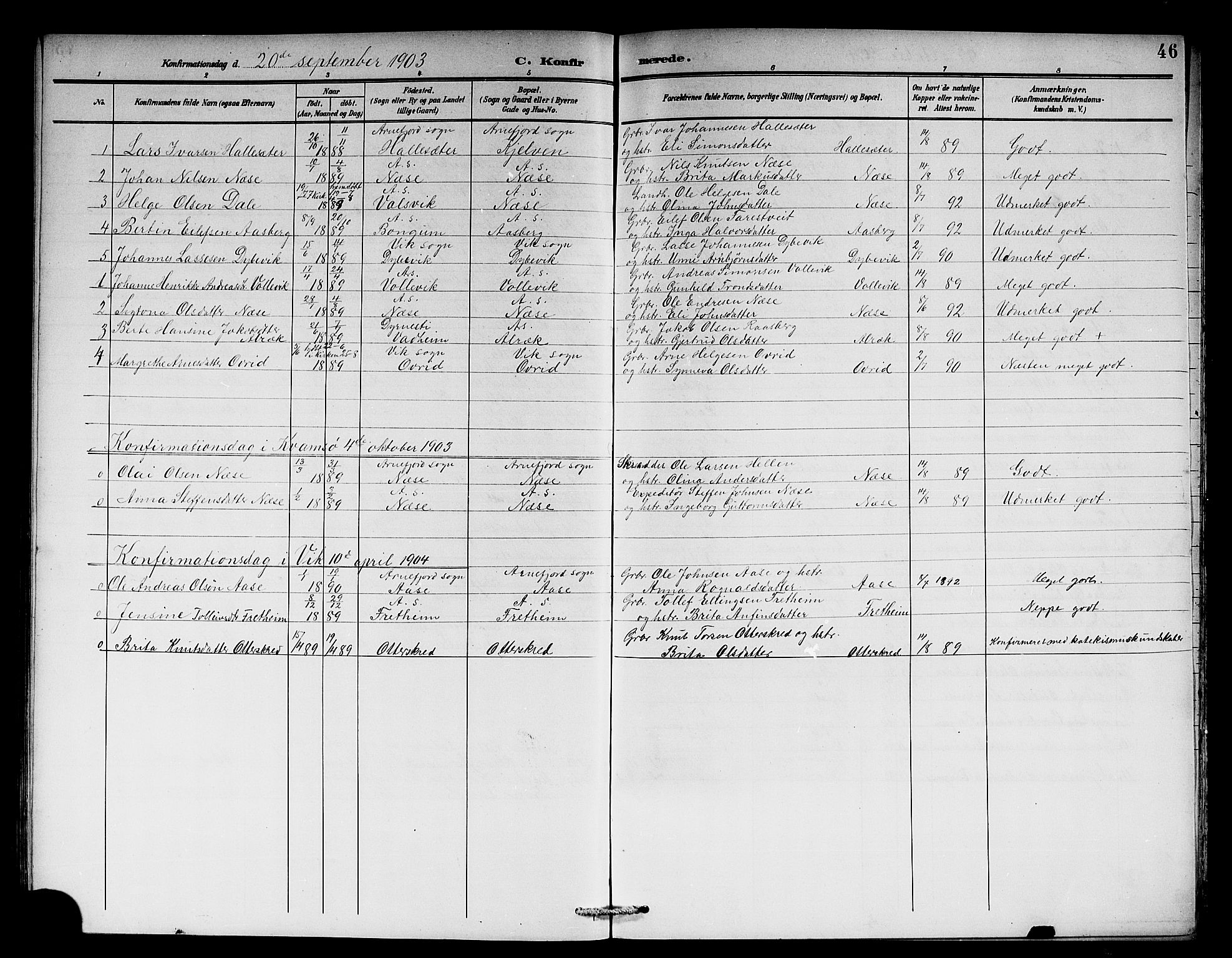 Vik sokneprestembete, SAB/A-81501: Parish register (copy) no. B 3, 1894-1912, p. 46