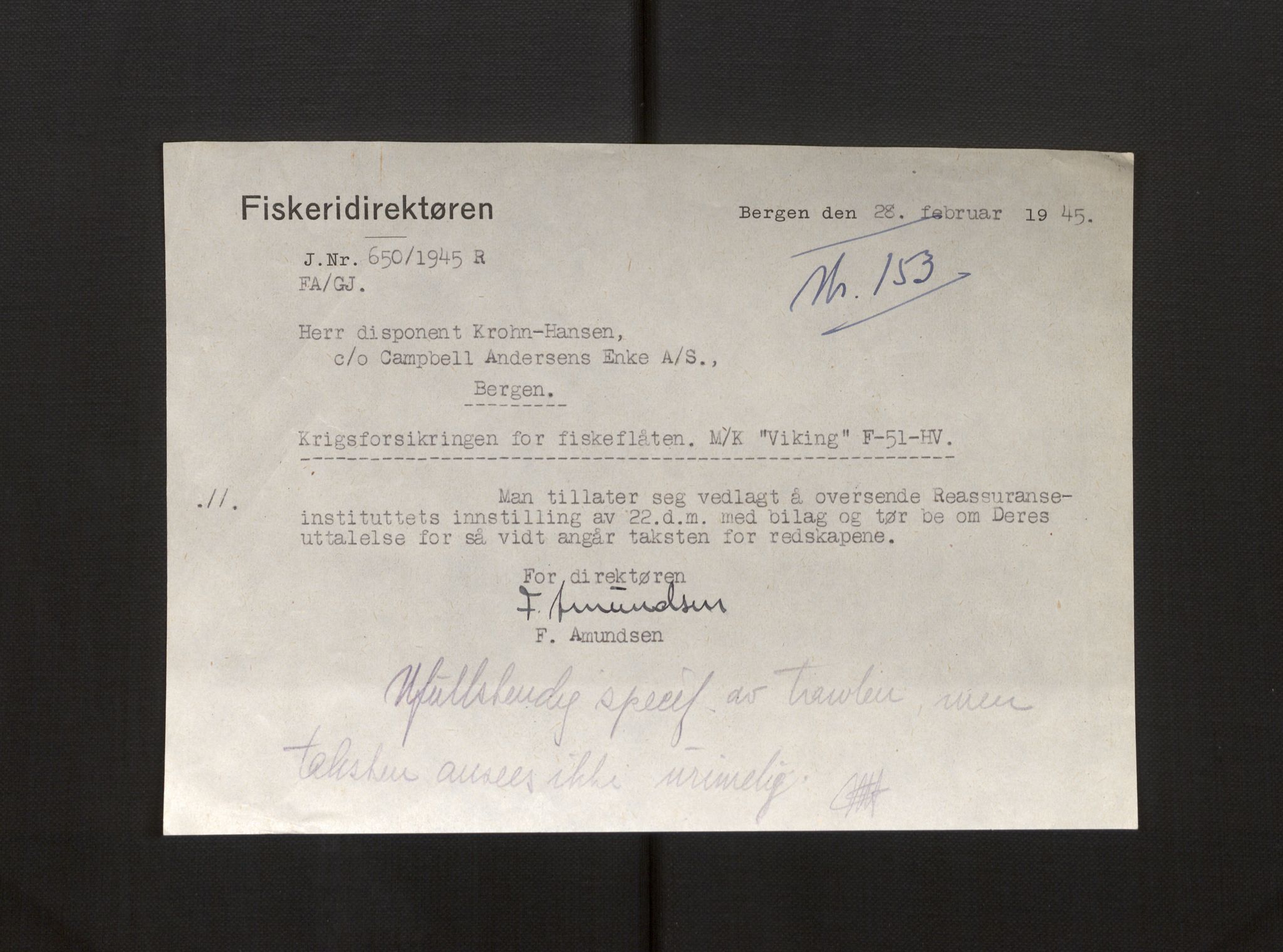 Fiskeridirektoratet - 1 Adm. ledelse - 13 Båtkontoret, AV/SAB-A-2003/La/L0008: Statens krigsforsikring for fiskeflåten, 1936-1971, p. 51