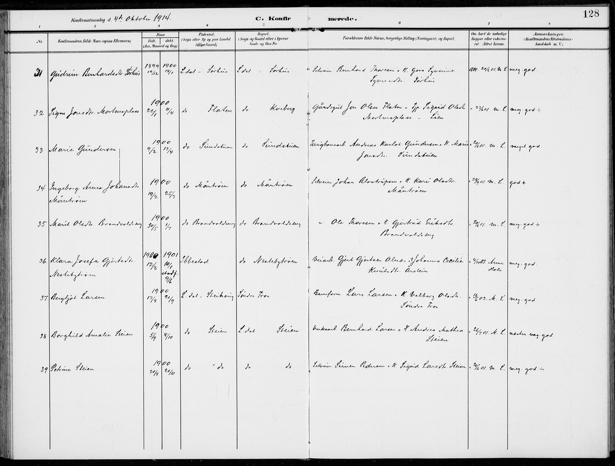 Alvdal prestekontor, AV/SAH-PREST-060/H/Ha/Haa/L0004: Parish register (official) no. 4, 1907-1919, p. 128