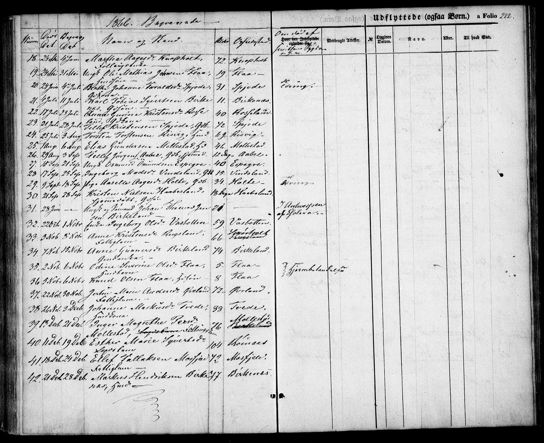 Birkenes sokneprestkontor, AV/SAK-1111-0004/F/Fa/L0003: Parish register (official) no. A 3, 1850-1866, p. 222