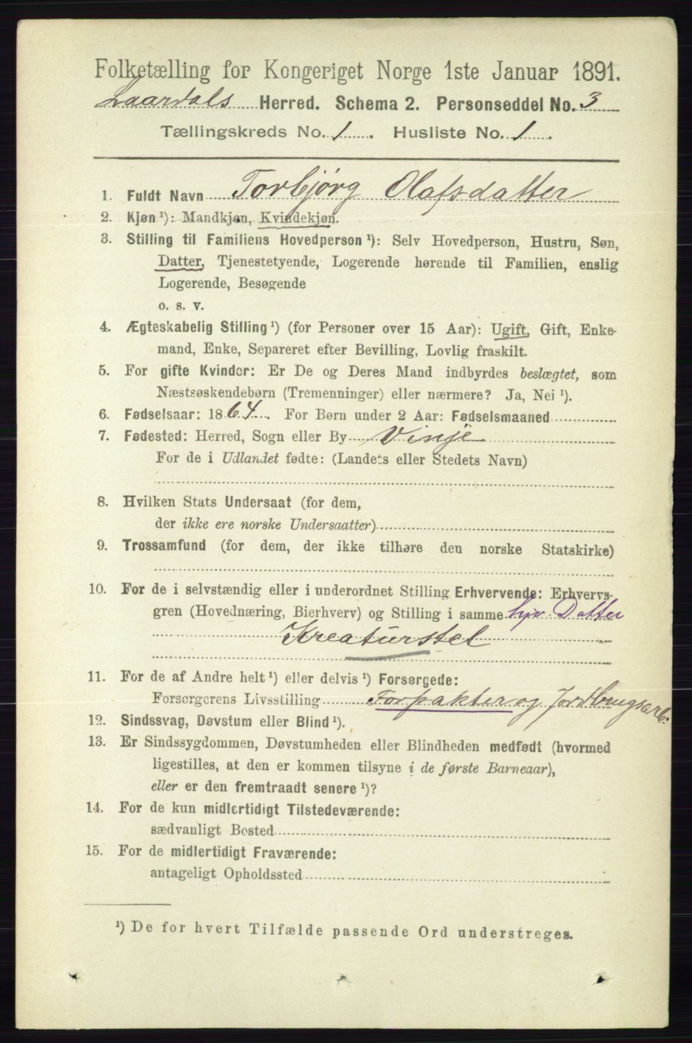 RA, 1891 census for 0833 Lårdal, 1891, p. 101