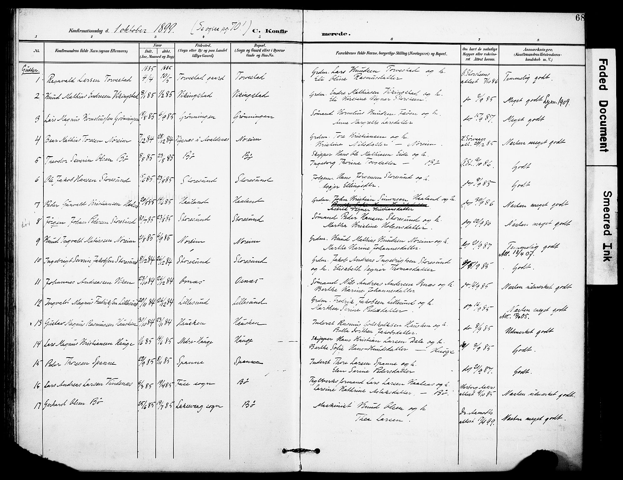 Torvastad sokneprestkontor, SAST/A -101857/H/Ha/Haa/L0017: Parish register (official) no. A 16, 1899-1911, p. 68