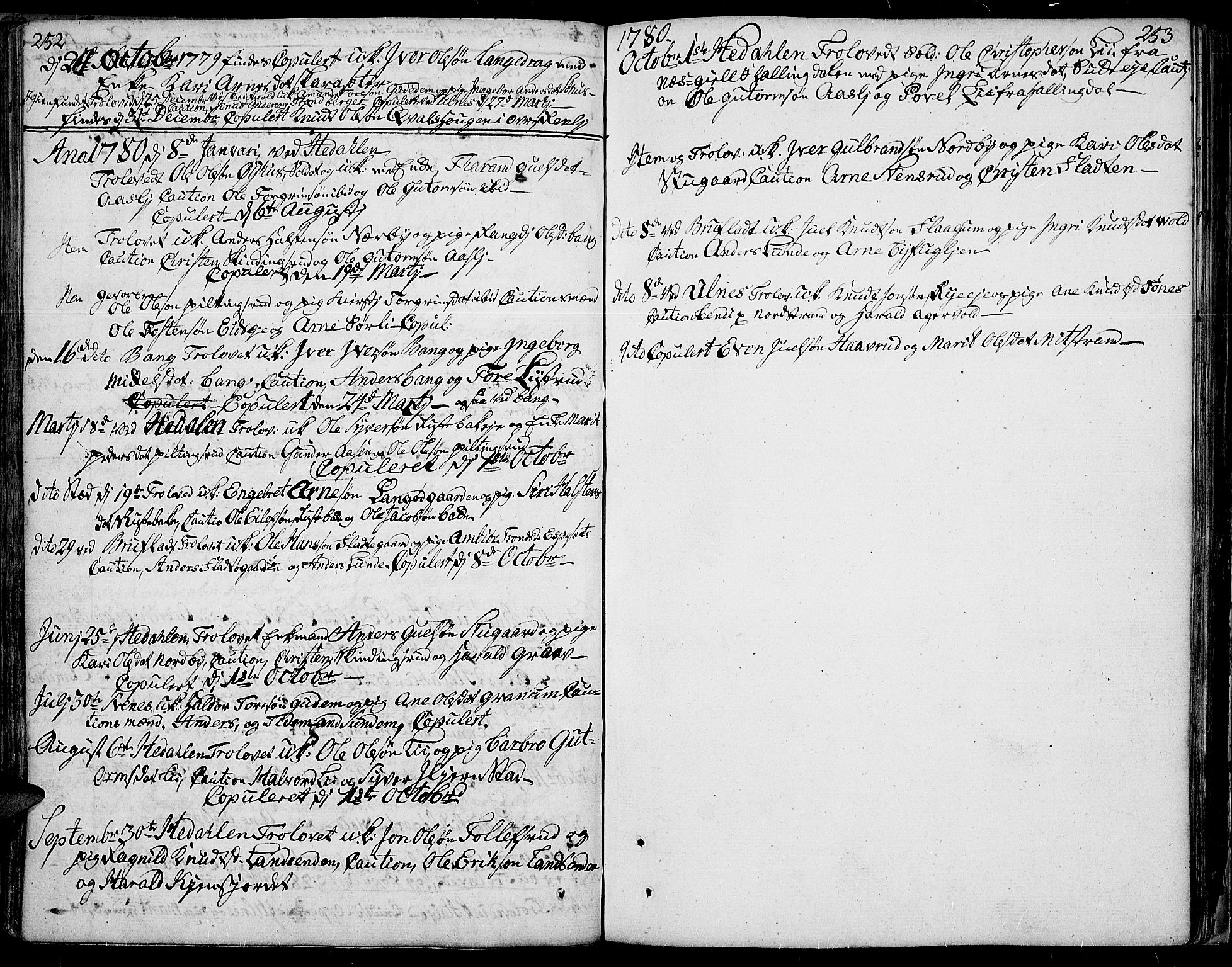 Aurdal prestekontor, SAH/PREST-126/H/Ha/Haa/L0005: Parish register (official) no. 5, 1763-1781, p. 252-253