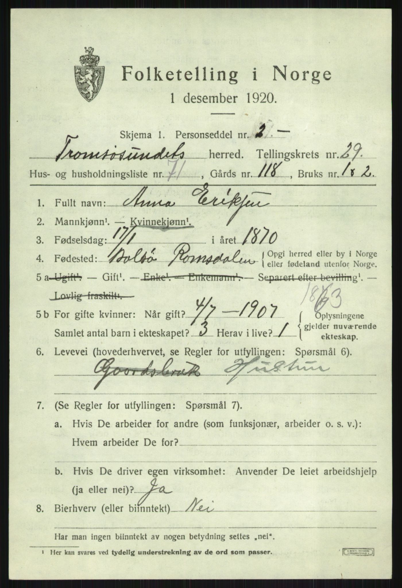 SATØ, 1920 census for Tromsøysund, 1920, p. 14244