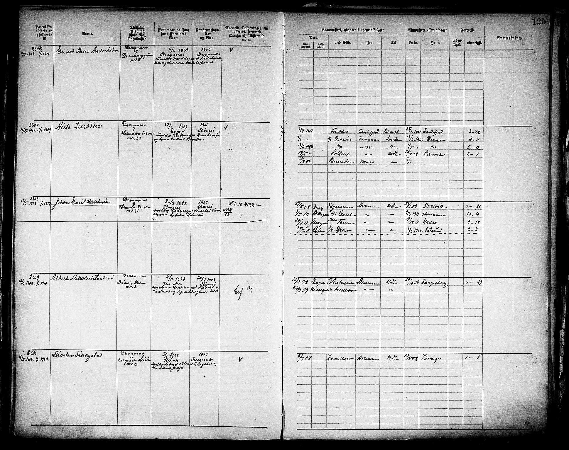 Drammen innrulleringsdistrikt, SAKO/A-781/F/Fb/L0006: Annotasjonsrulle, 1905-1911, p. 127