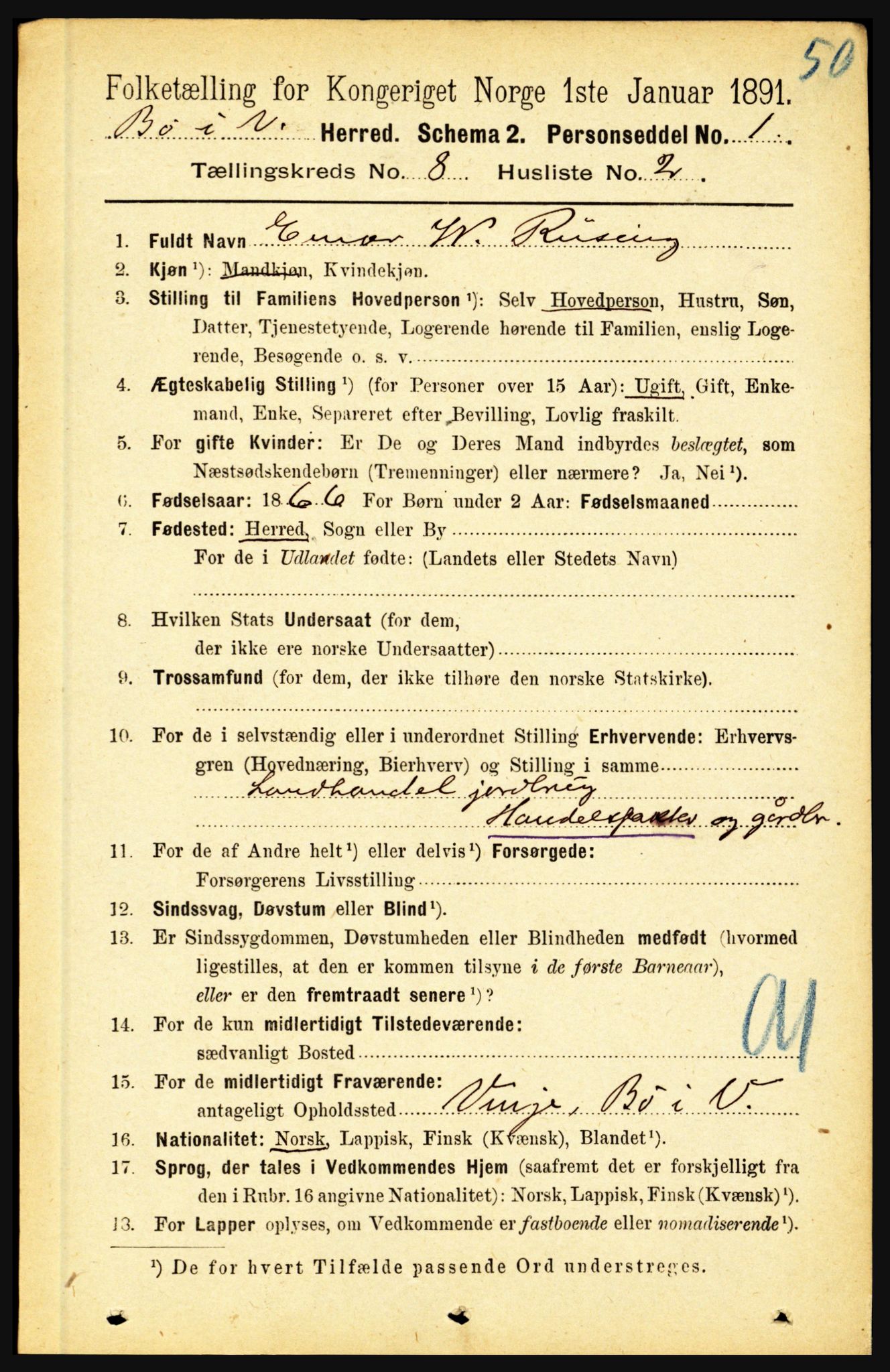 RA, 1891 census for 1867 Bø, 1891, p. 2985