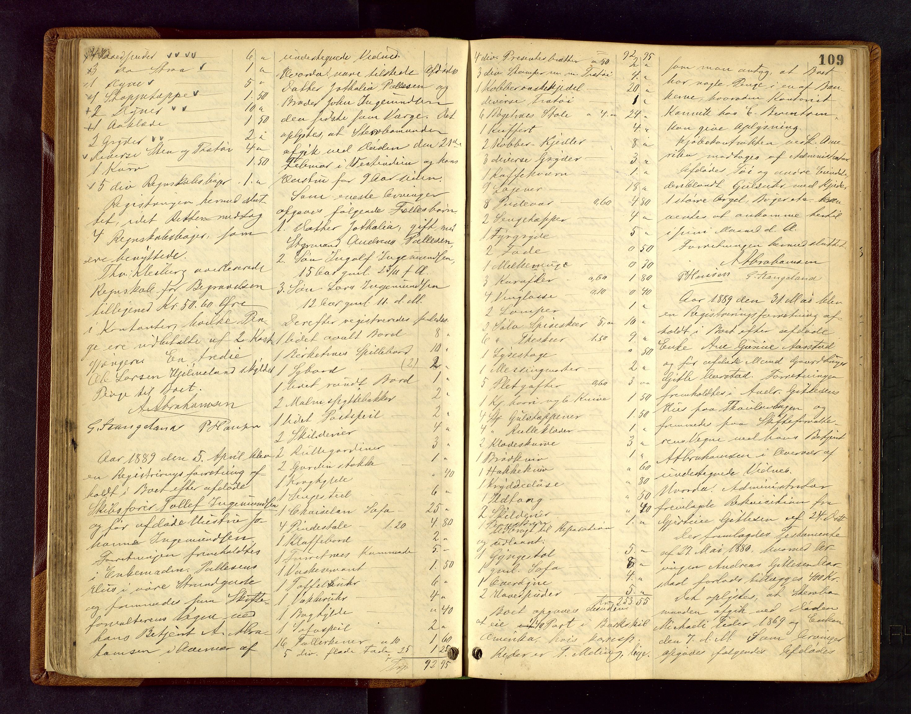 Stavanger skifteforvalter, AV/SAST-A-101412/001/5/53/533BA/L0001: Registreringsprotokoll, 1882-1902, p. 109