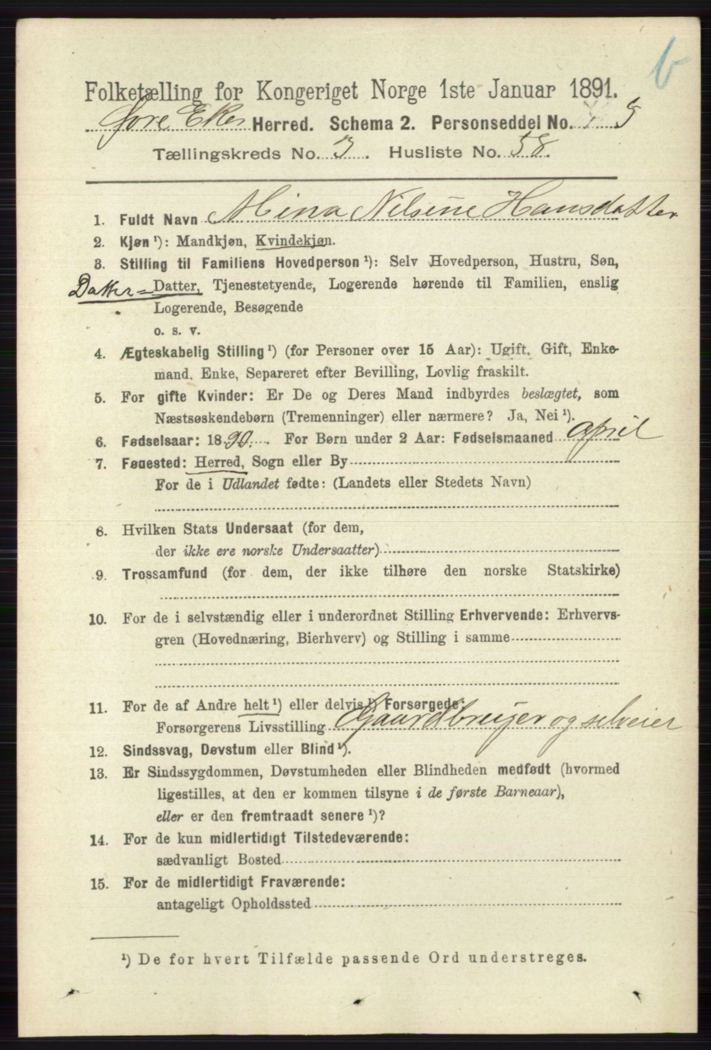 RA, 1891 census for 0624 Øvre Eiker, 1891, p. 9338