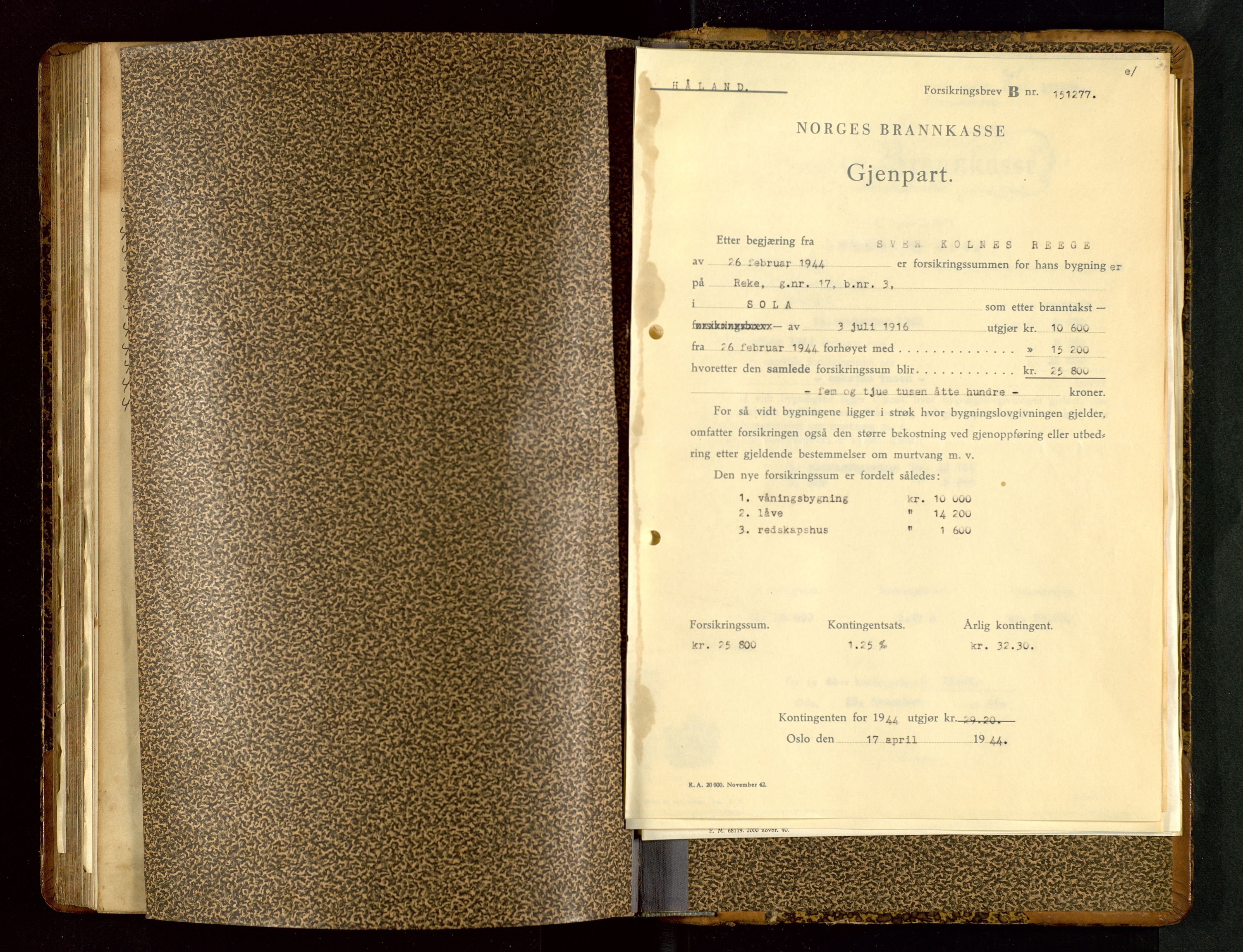 Håland lensmannskontor, AV/SAST-A-100100/Gob/L0005: Branntakstprotokoll - skjematakst. Register i boken., 1915-1917