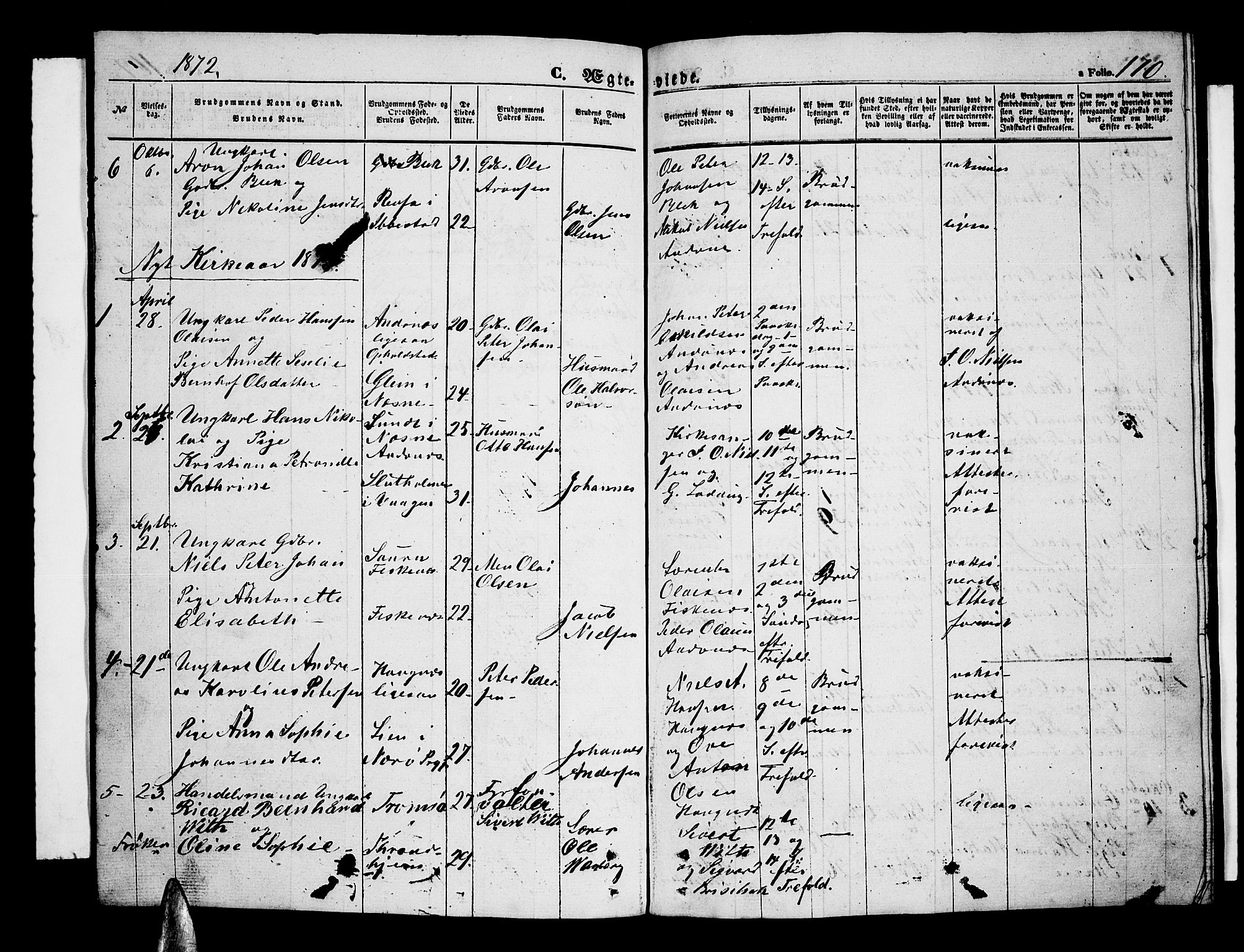 Ministerialprotokoller, klokkerbøker og fødselsregistre - Nordland, SAT/A-1459/899/L1447: Parish register (copy) no. 899C02, 1855-1886, p. 170