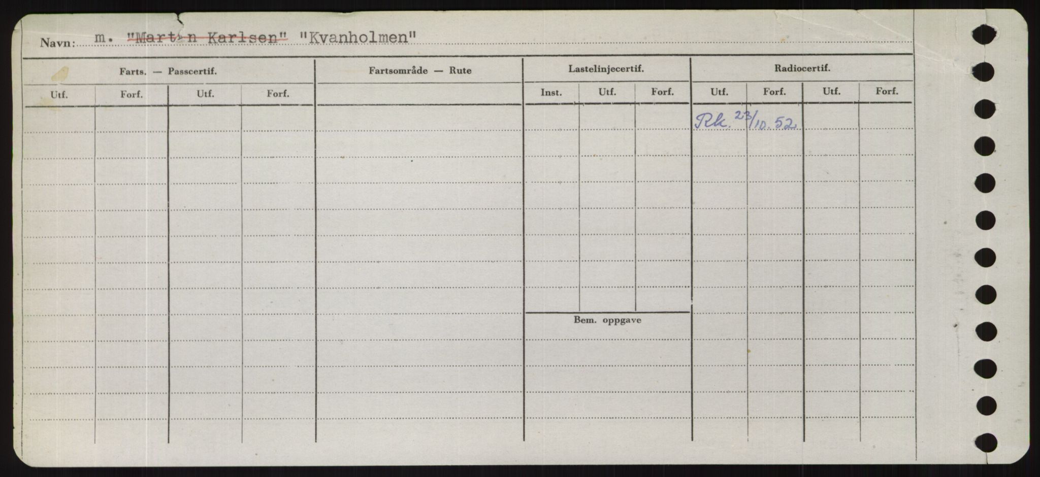 Sjøfartsdirektoratet med forløpere, Skipsmålingen, RA/S-1627/H/Hd/L0021: Fartøy, Kor-Kår, p. 286