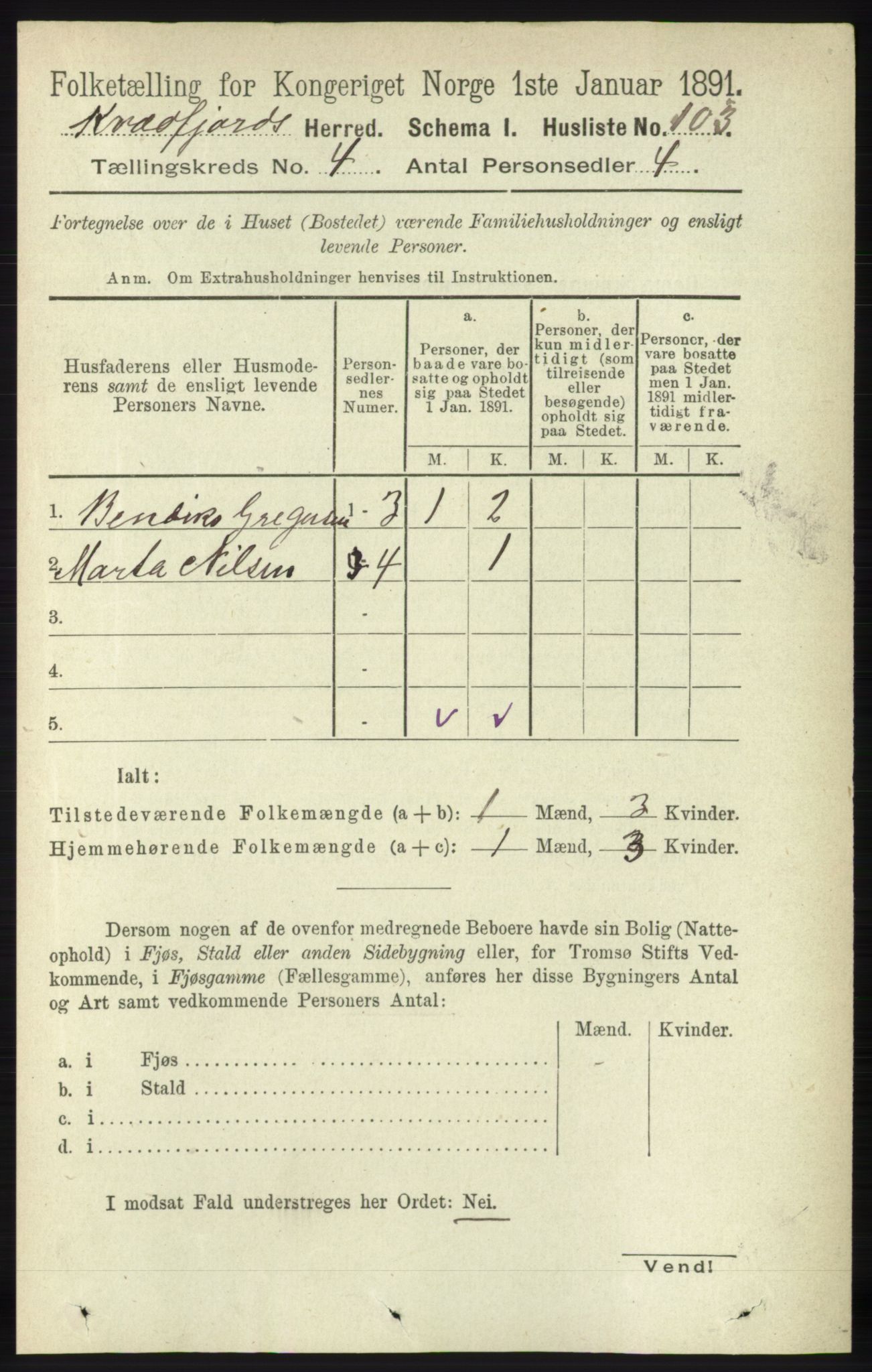 RA, 1891 census for 1911 Kvæfjord, 1891, p. 1853