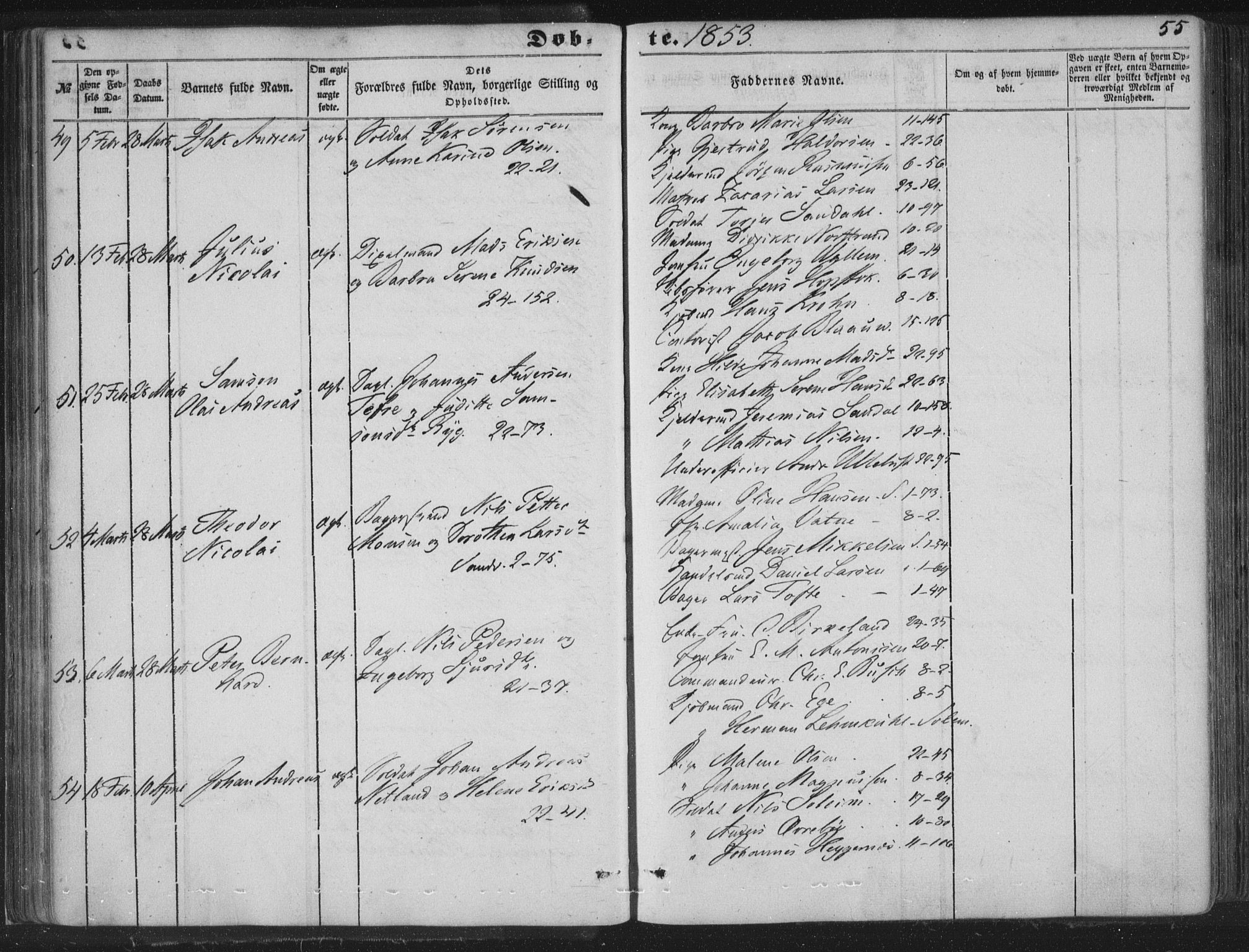 Korskirken sokneprestembete, SAB/A-76101/H/Haa/L0017: Parish register (official) no. B 3, 1851-1857, p. 55