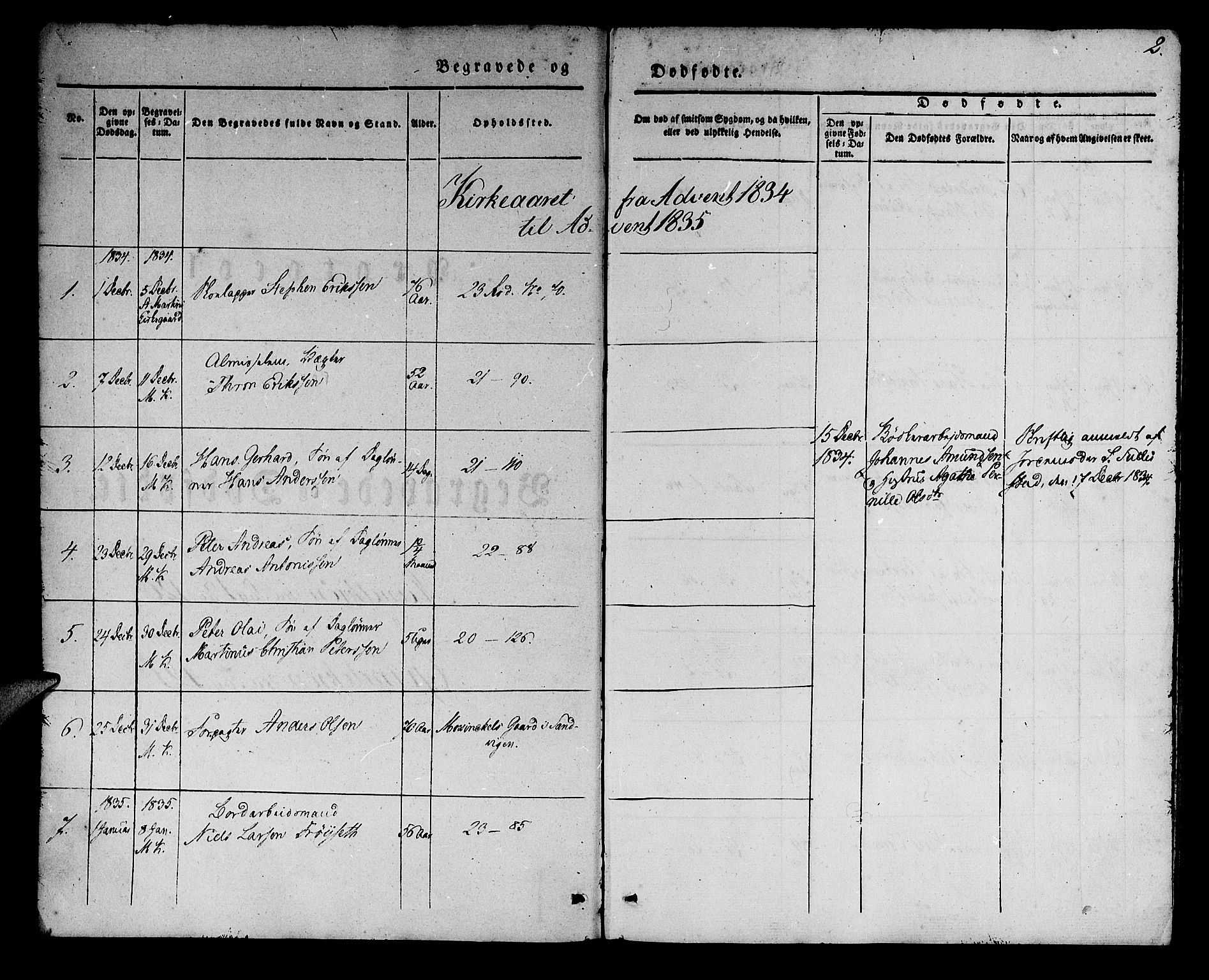 Korskirken sokneprestembete, SAB/A-76101/H/Haa/L0043: Parish register (official) no. E 1, 1834-1848, p. 2