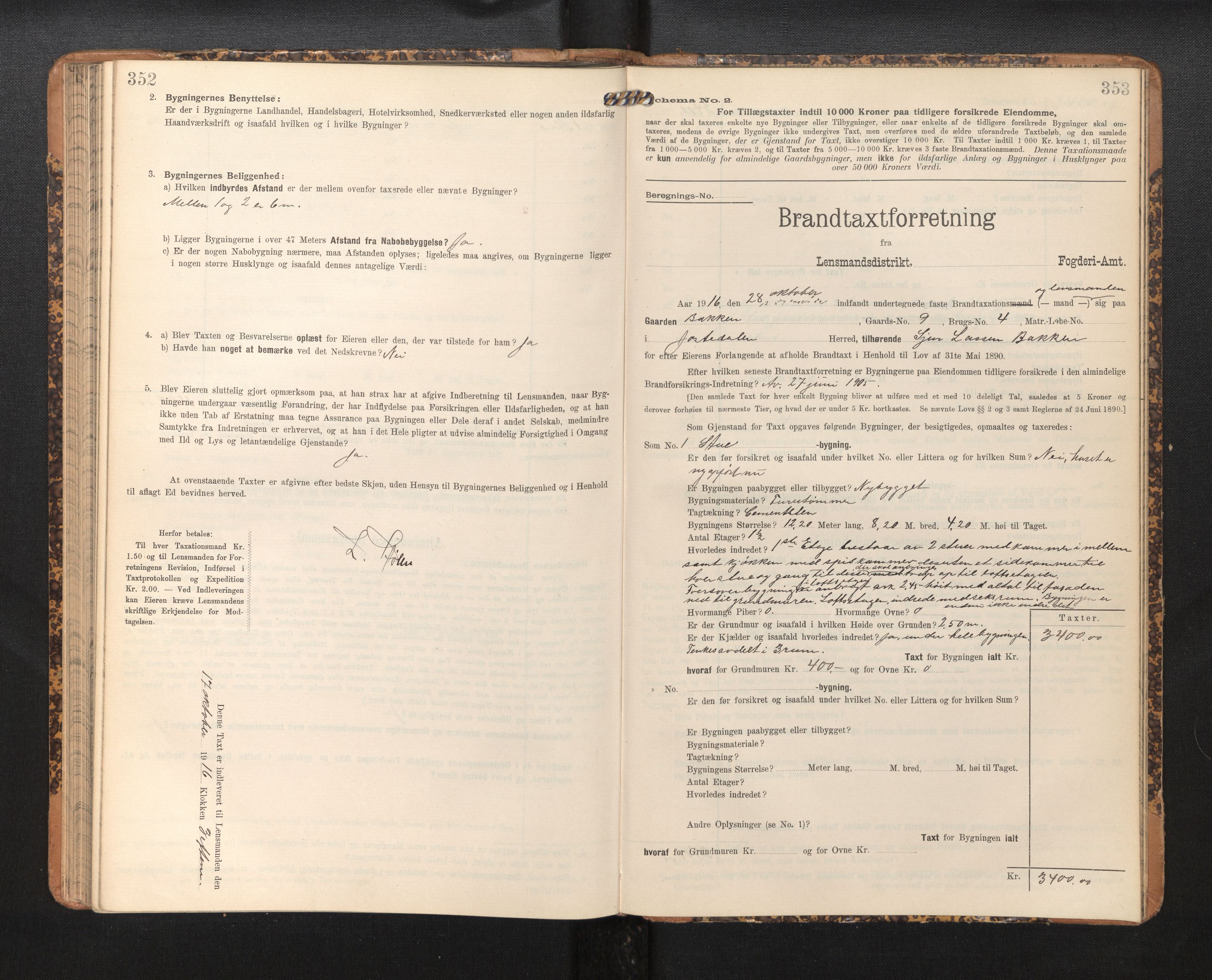 Lensmannen i Jostedal, SAB/A-28601/0012/L0004: Branntakstprotokoll, skjematakst, 1906-1919, p. 352-353