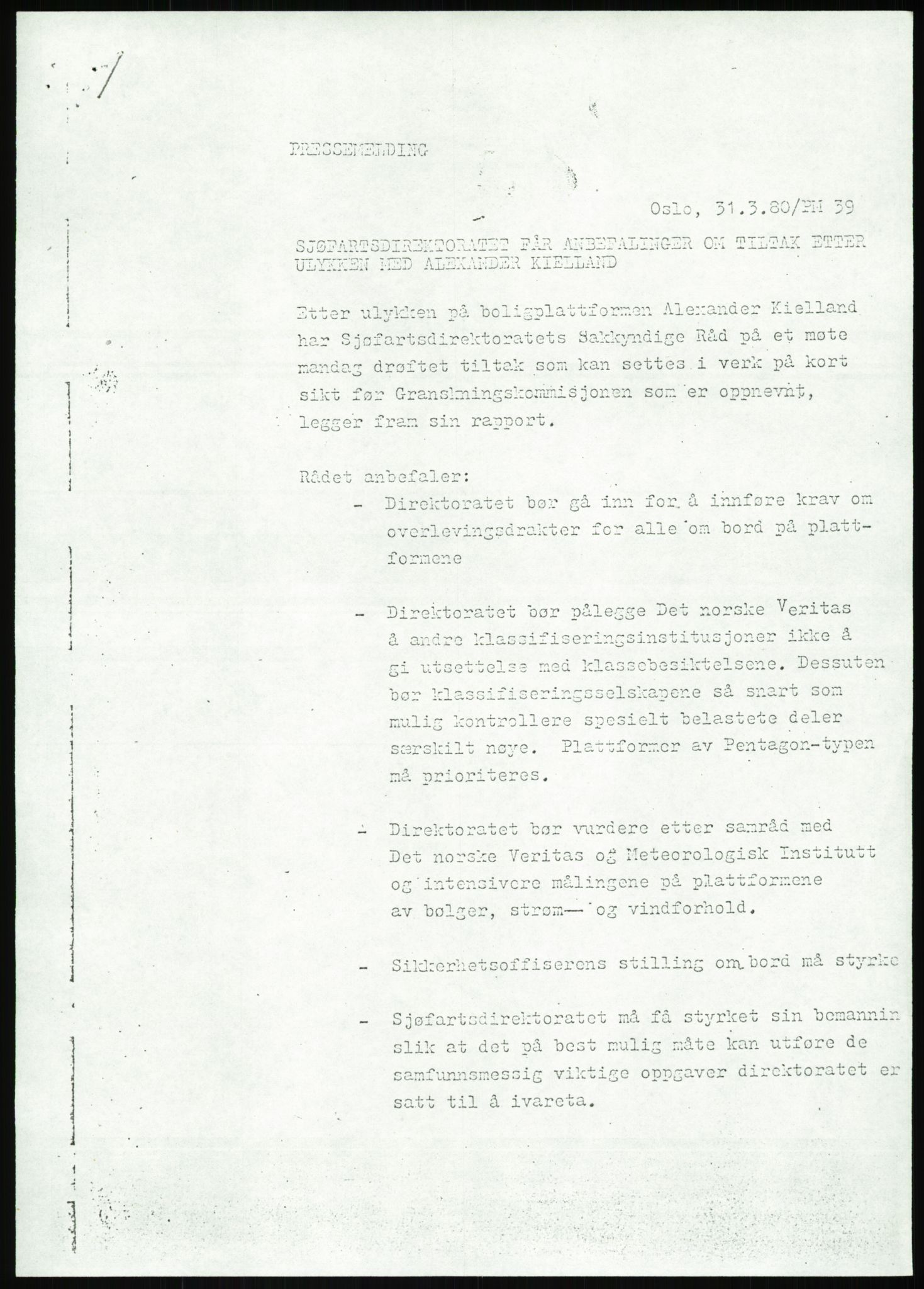 Justisdepartementet, Granskningskommisjonen ved Alexander Kielland-ulykken 27.3.1980, AV/RA-S-1165/D/L0013: H Sjøfartsdirektoratet og Skipskontrollen (H25-H43, H45, H47-H48, H50, H52)/I Det norske Veritas (I34, I41, I47), 1980-1981, p. 19