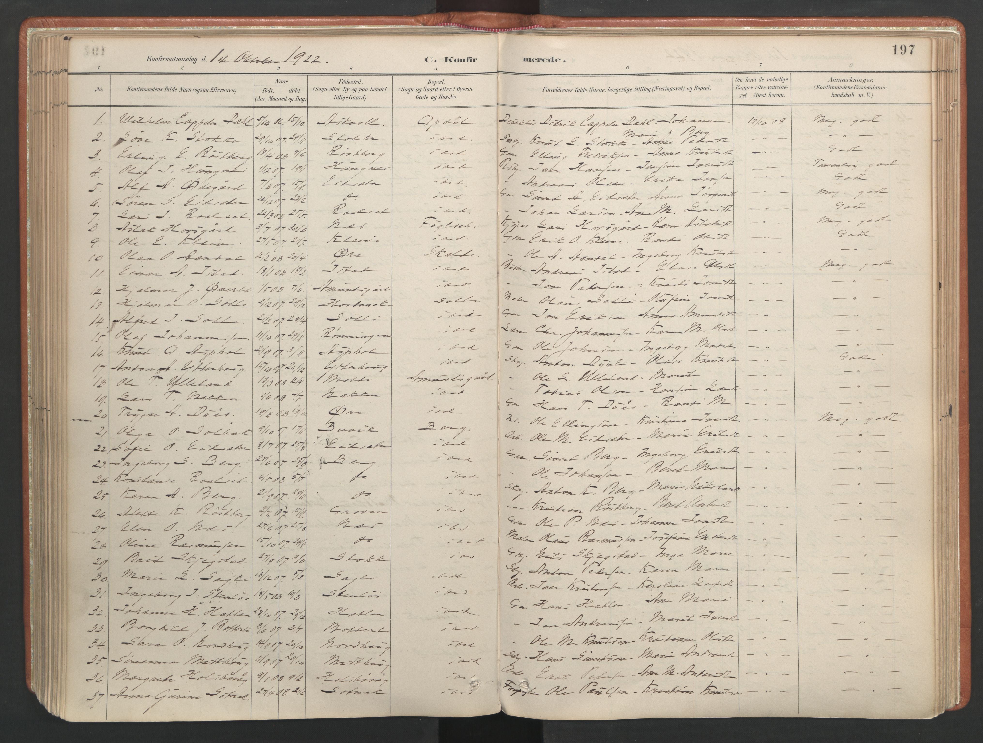 Ministerialprotokoller, klokkerbøker og fødselsregistre - Møre og Romsdal, AV/SAT-A-1454/557/L0682: Parish register (official) no. 557A04, 1887-1970, p. 197