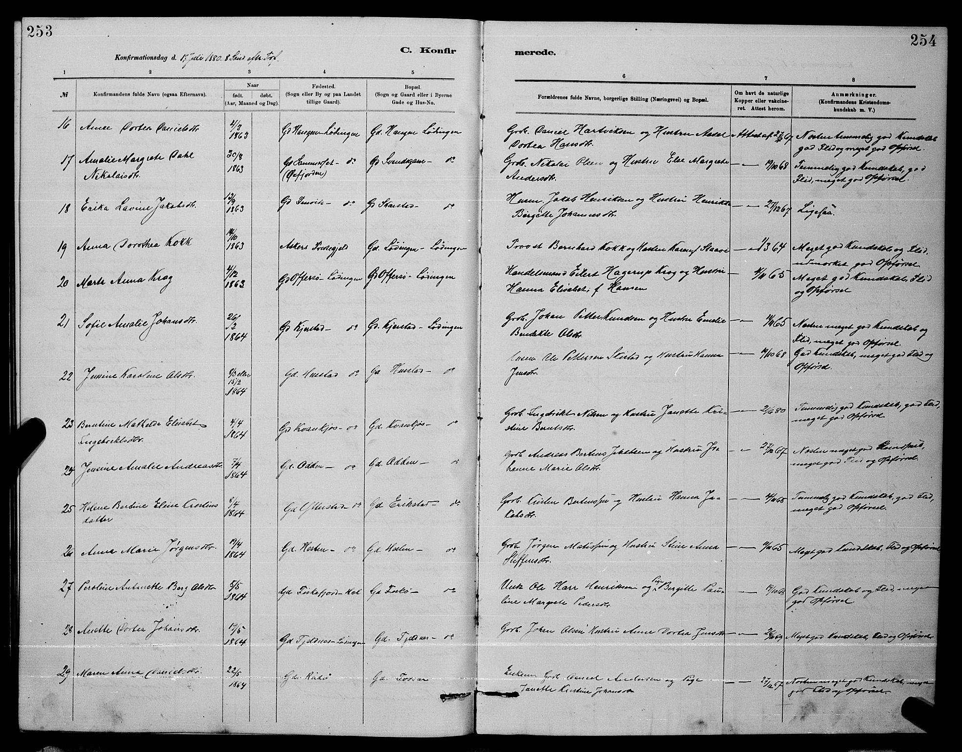 Ministerialprotokoller, klokkerbøker og fødselsregistre - Nordland, AV/SAT-A-1459/872/L1047: Parish register (copy) no. 872C03, 1880-1897, p. 253-254