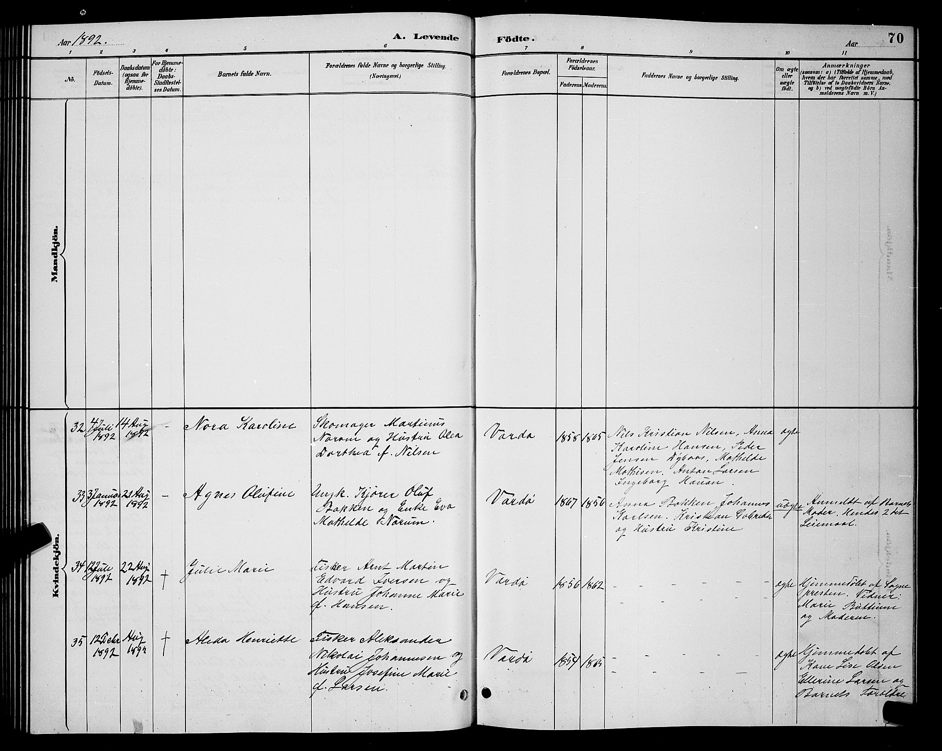 Vardø sokneprestkontor, AV/SATØ-S-1332/H/Hb/L0005klokker: Parish register (copy) no. 5, 1887-1892, p. 70