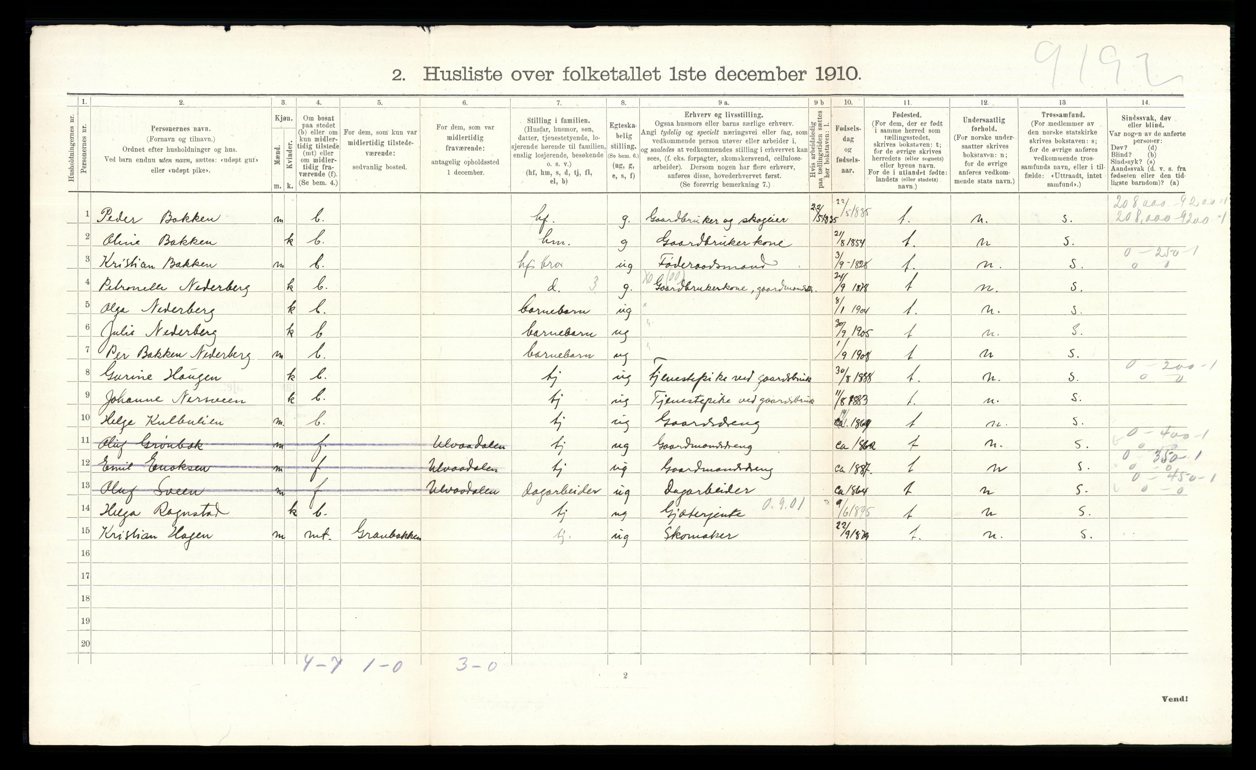 RA, 1910 census for Elverum, 1910, p. 2382