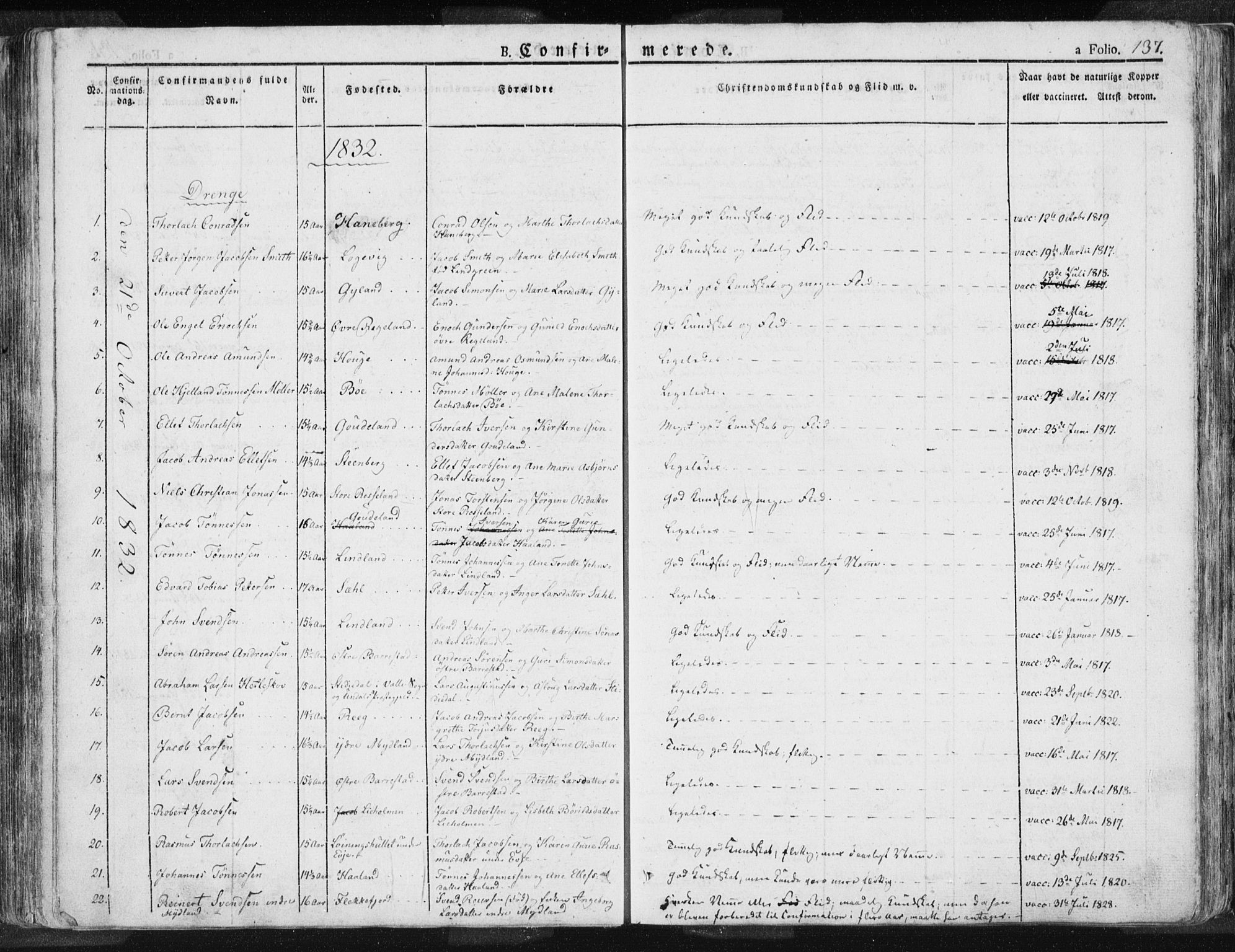 Sokndal sokneprestkontor, SAST/A-101808: Parish register (official) no. A 7.1, 1826-1842, p. 137