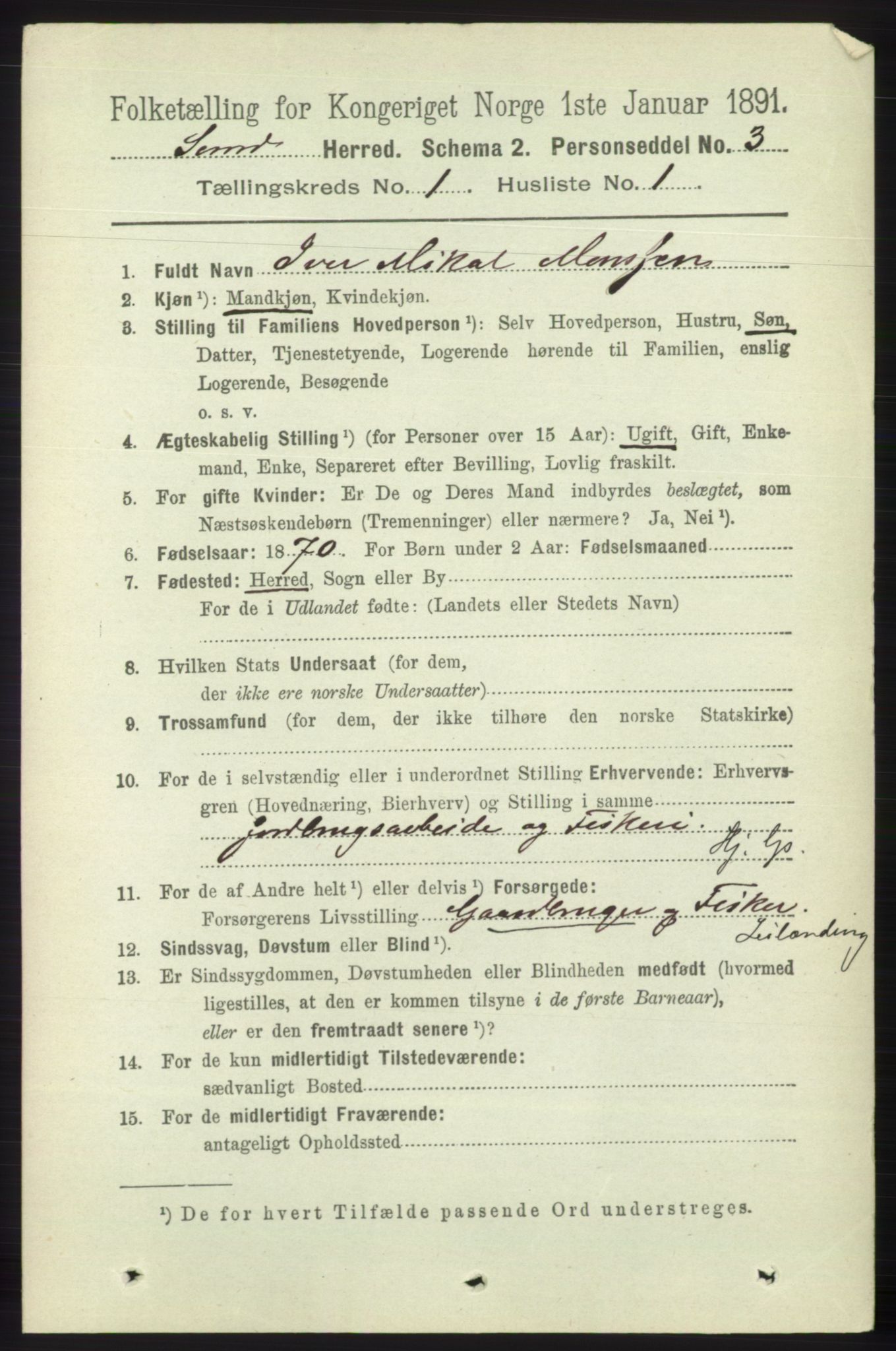 RA, 1891 census for 1245 Sund, 1891, p. 91