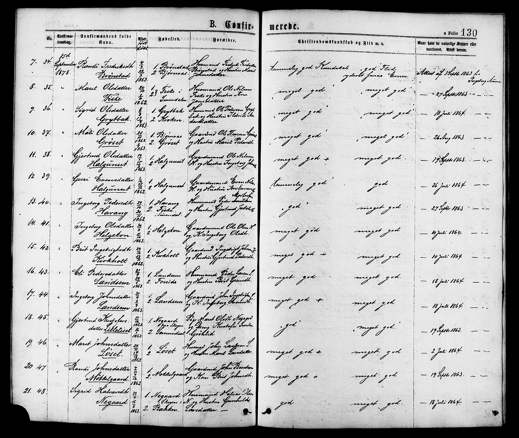 Ministerialprotokoller, klokkerbøker og fødselsregistre - Møre og Romsdal, AV/SAT-A-1454/598/L1068: Parish register (official) no. 598A02, 1872-1881, p. 130