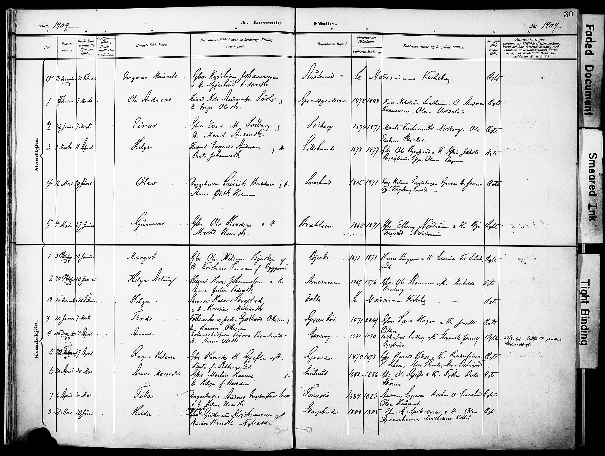 Nordre Land prestekontor, SAH/PREST-124/H/Ha/Haa/L0006: Parish register (official) no. 6, 1897-1914, p. 30