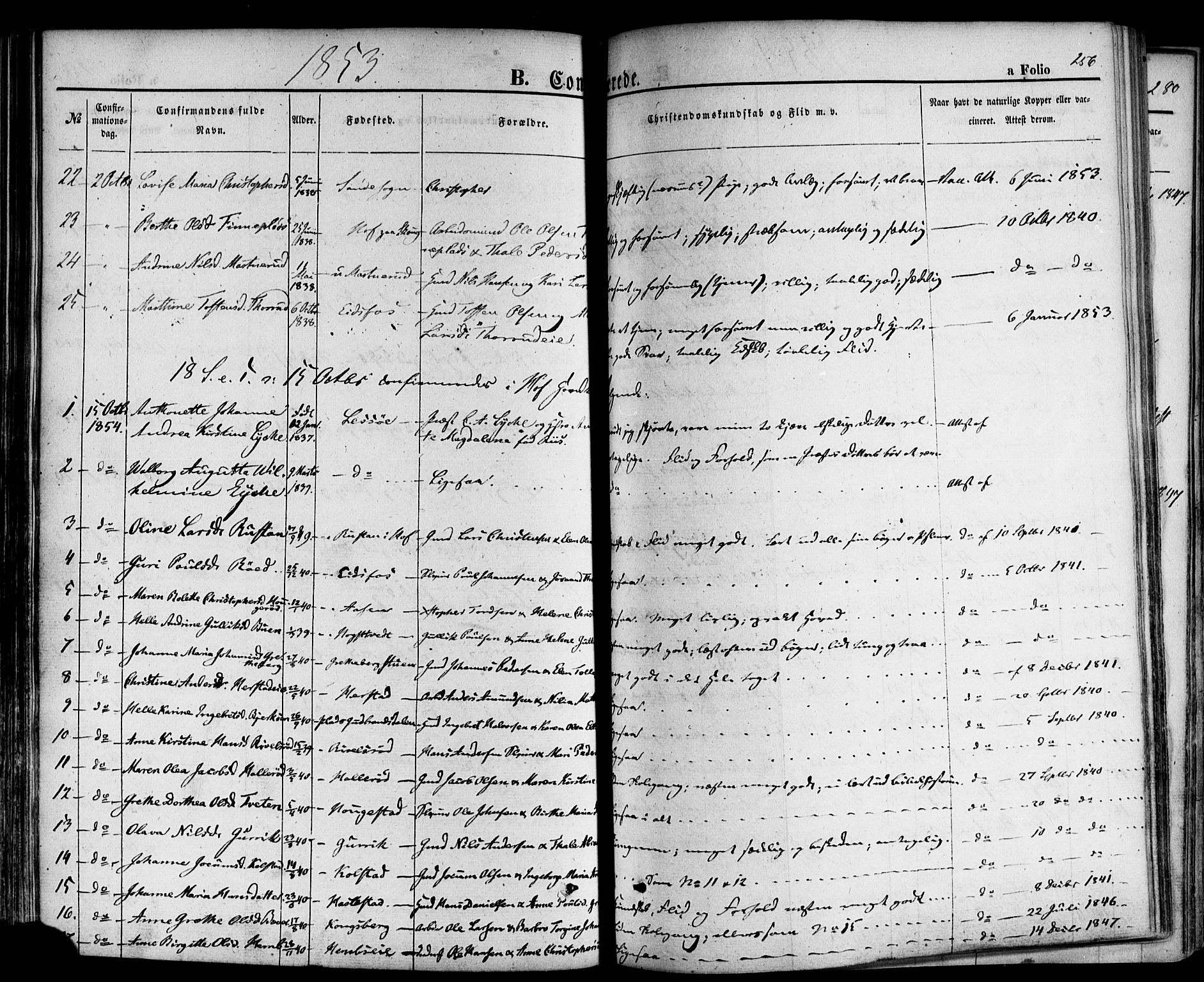 Hof kirkebøker, SAKO/A-64/F/Fa/L0006: Parish register (official) no. I 6, 1851-1877, p. 256