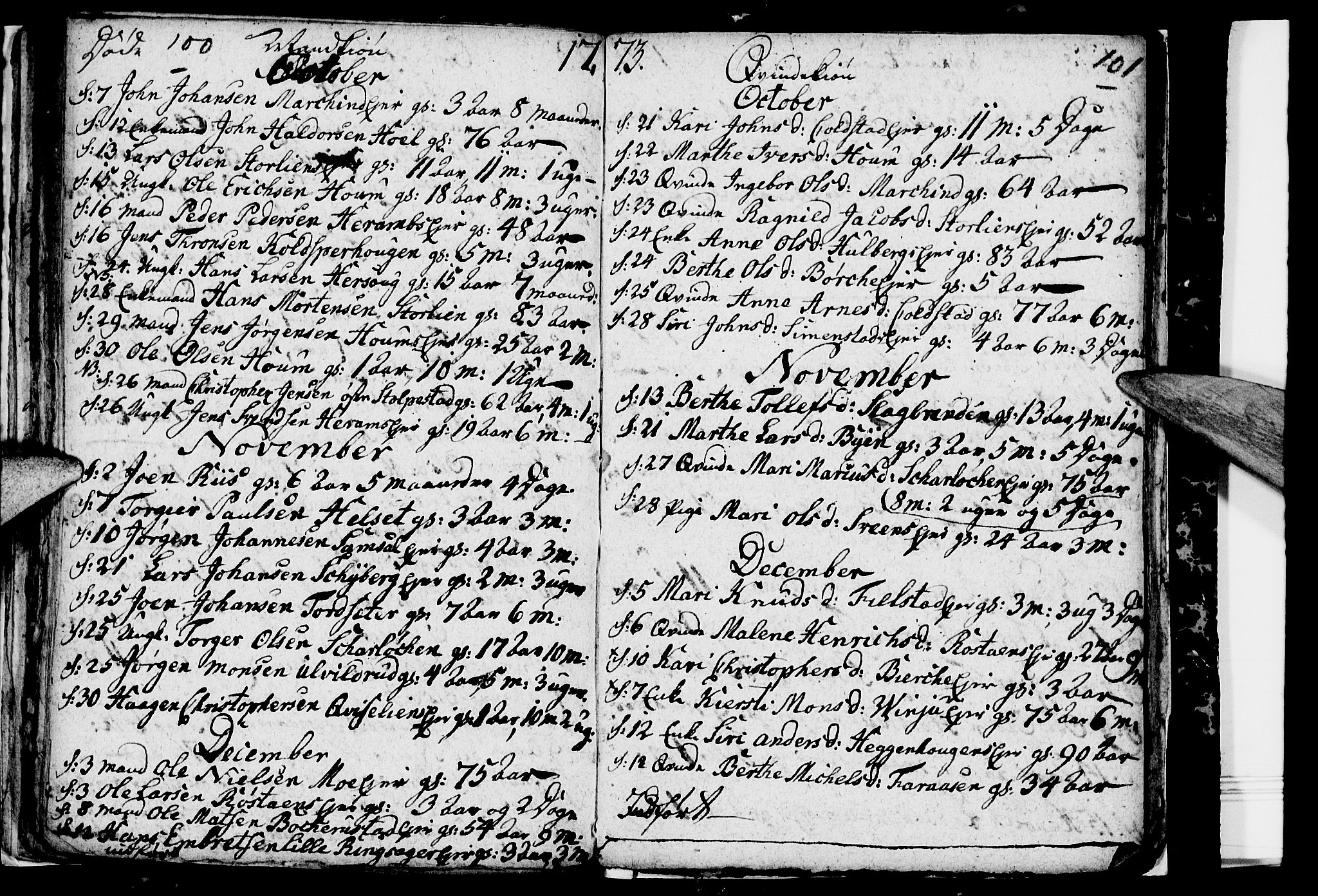 Ringsaker prestekontor, SAH/PREST-014/I/Ia/L0005/0001: Parish register draft no. 1A, 1773-1775, p. 100-101