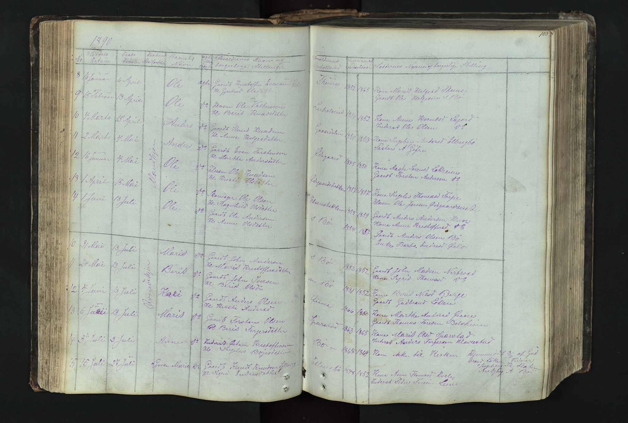 Vang prestekontor, Valdres, SAH/PREST-140/H/Hb/L0004: Parish register (copy) no. 4, 1835-1892, p. 103