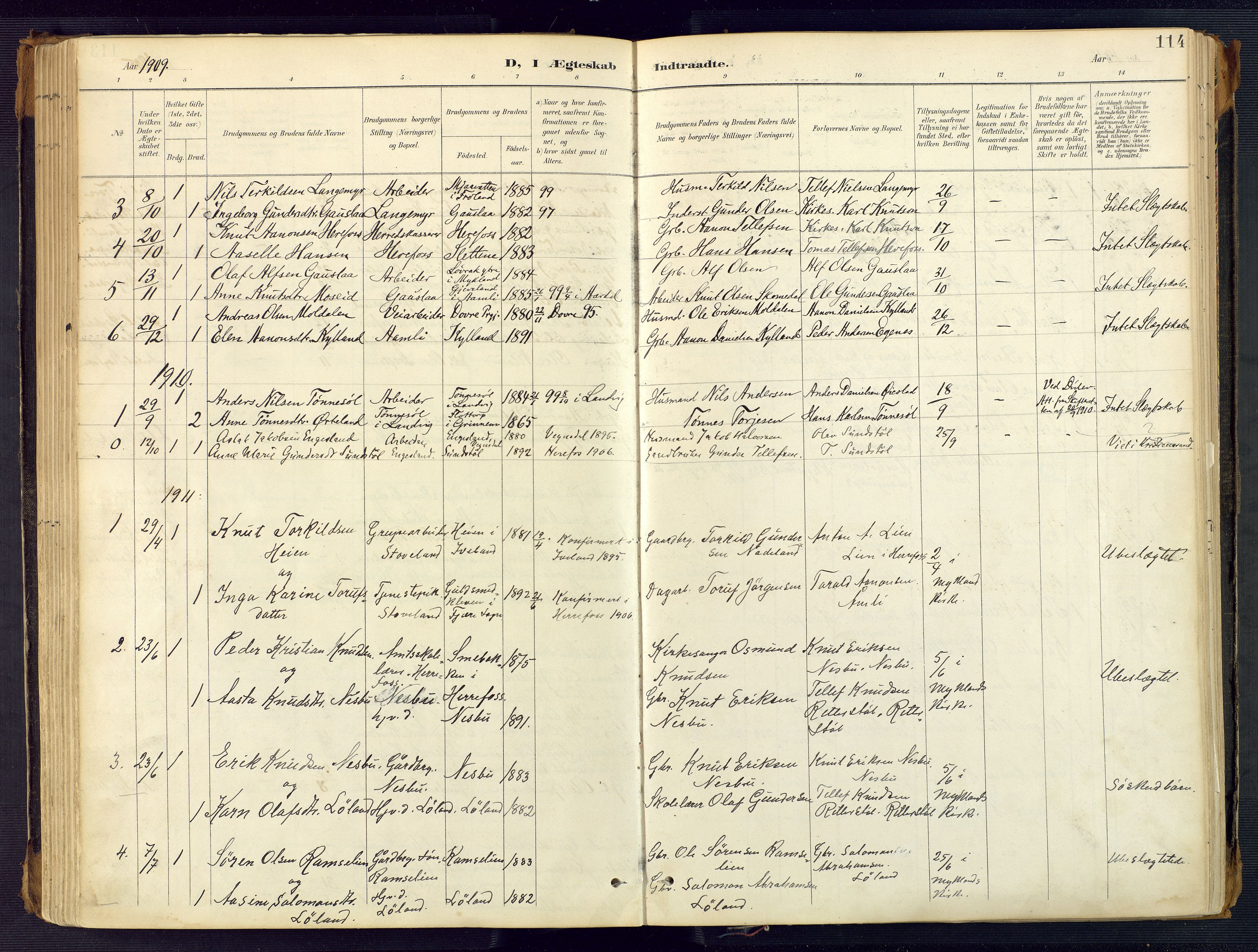 Herefoss sokneprestkontor, AV/SAK-1111-0019/F/Fa/Faa/L0003: Parish register (official) no. A 3, 1887-1930, p. 114