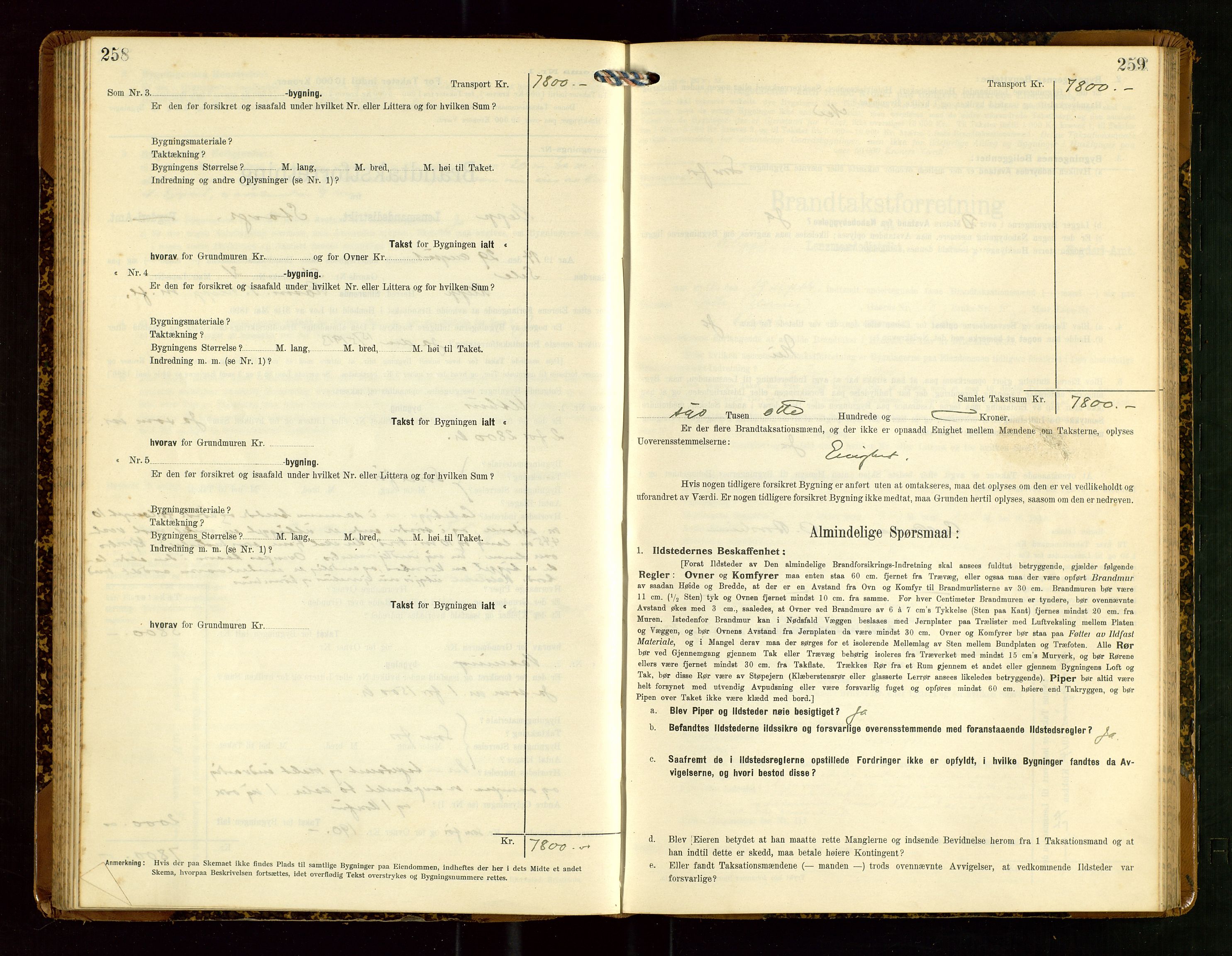 Klepp lensmannskontor, AV/SAST-A-100163/Goc/L0007: "Brandtaxationsprotokol" m/register, 1911-1915, p. 258-259