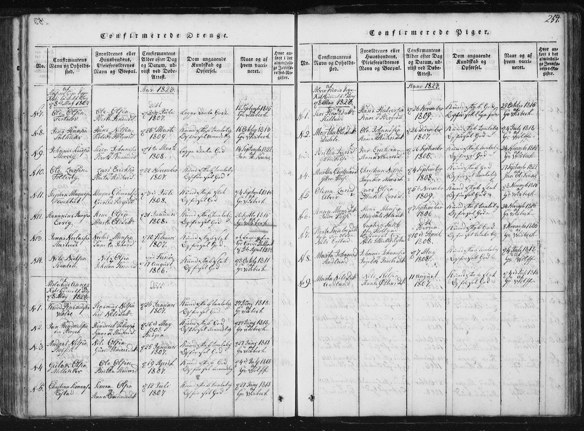 Hamre sokneprestembete, AV/SAB-A-75501/H/Ha/Haa/Haaa/L0010: Parish register (official) no. A 10, 1816-1826, p. 254