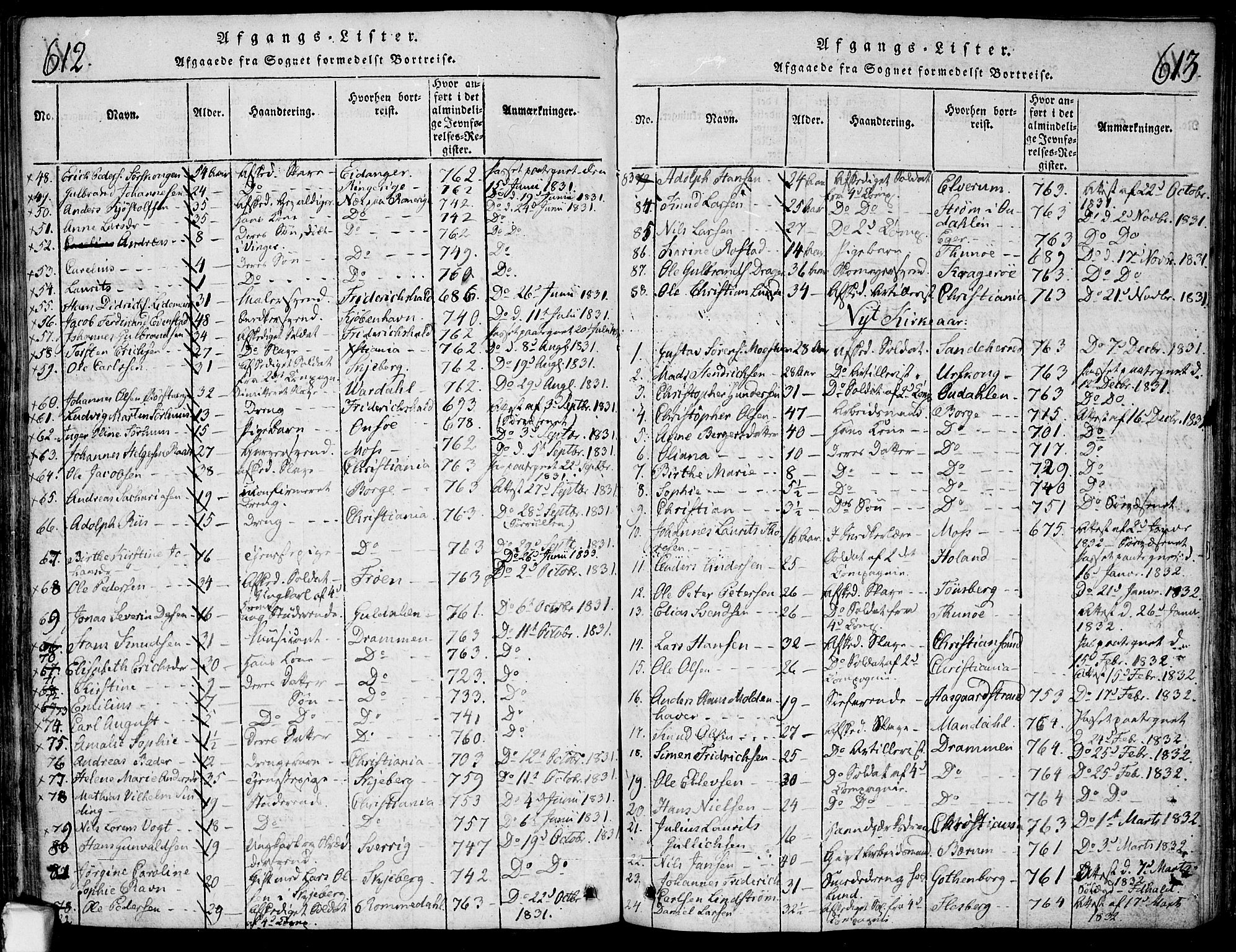 Fredrikstad prestekontor Kirkebøker, SAO/A-11082/F/Fa/L0004: Parish register (official) no. 4, 1816-1834, p. 612-613