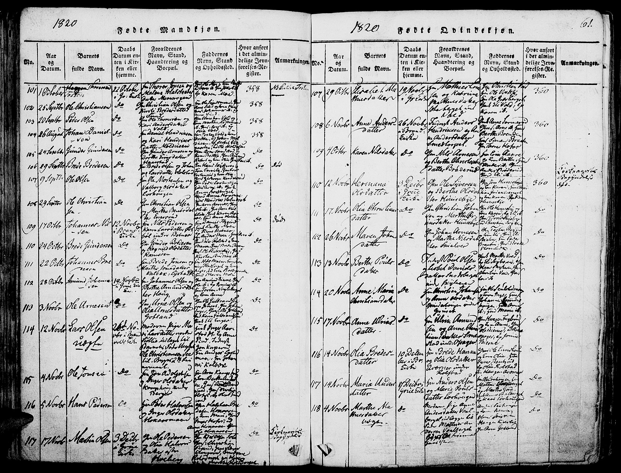 Grue prestekontor, SAH/PREST-036/H/Ha/Haa/L0006: Parish register (official) no. 6, 1814-1830, p. 61