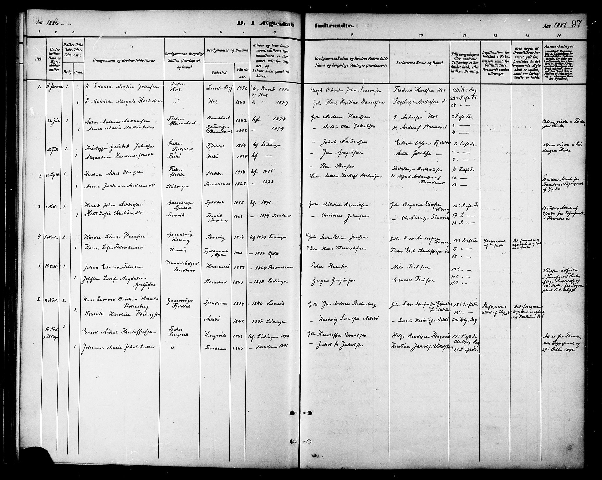 Ministerialprotokoller, klokkerbøker og fødselsregistre - Nordland, SAT/A-1459/865/L0924: Parish register (official) no. 865A02, 1885-1896, p. 97