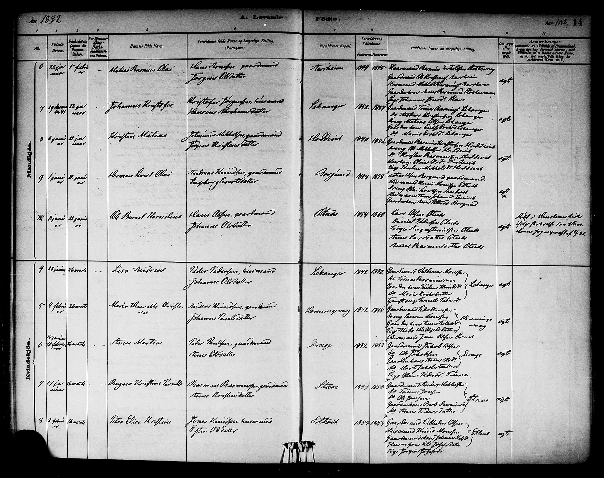 Selje sokneprestembete, AV/SAB-A-99938/H/Ha/Haa/Haab: Parish register (official) no. B 1, 1881-1890, p. 14