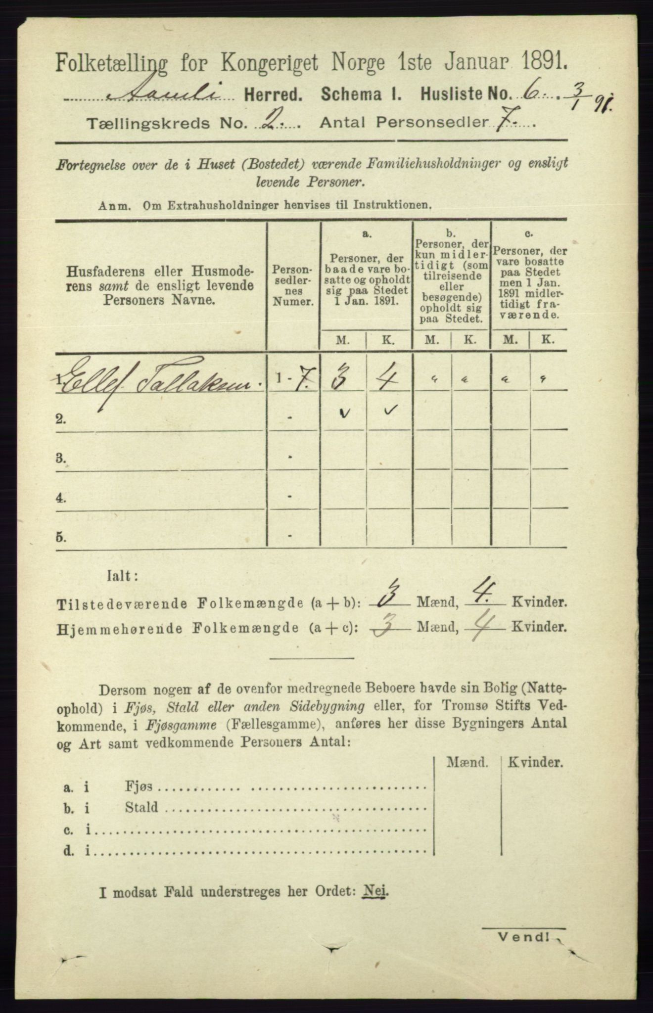 RA, 1891 census for 0929 Åmli, 1891, p. 153