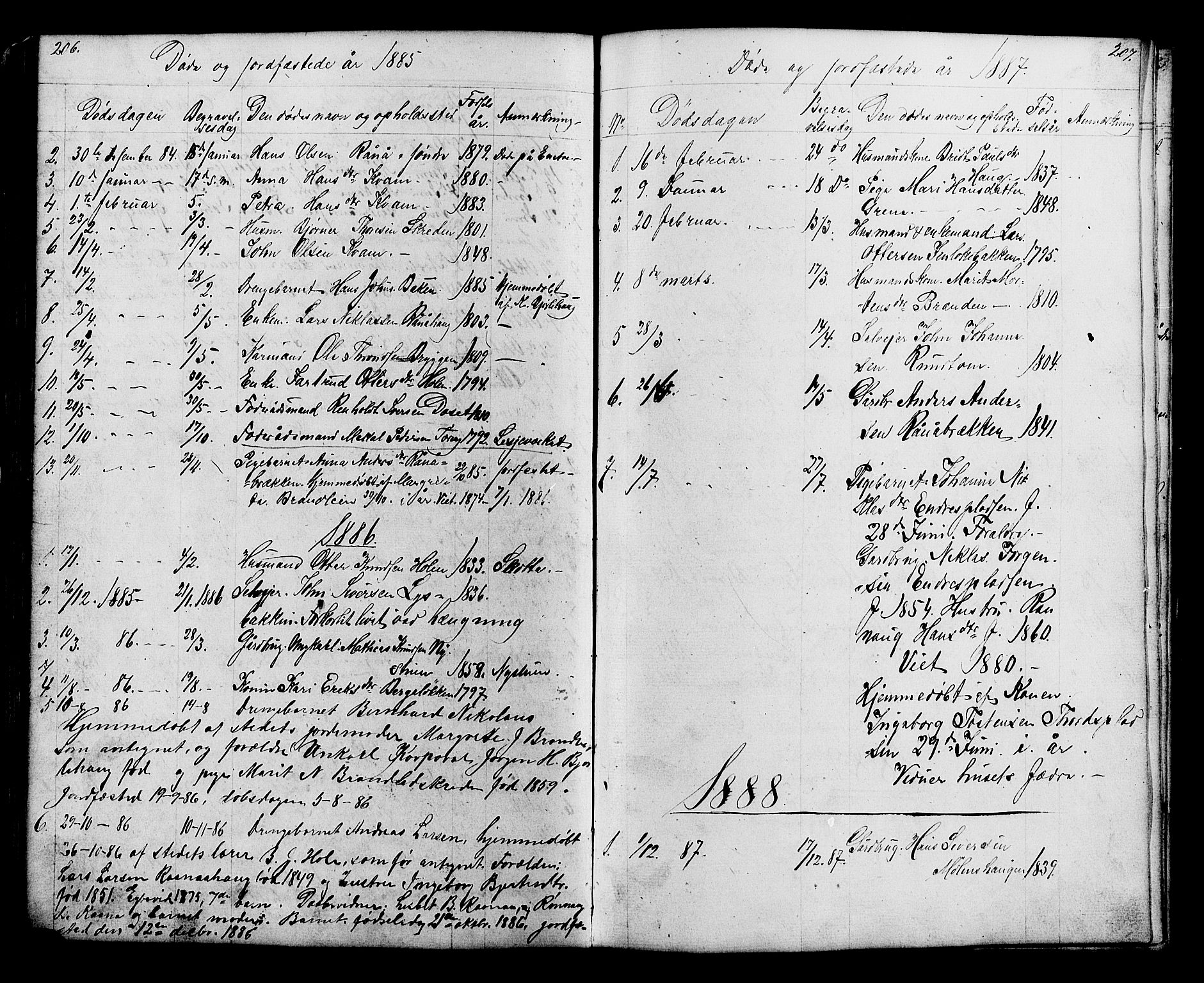 Lesja prestekontor, AV/SAH-PREST-068/H/Ha/Hab/L0006: Parish register (copy) no. 6, 1871-1904, p. 206-207