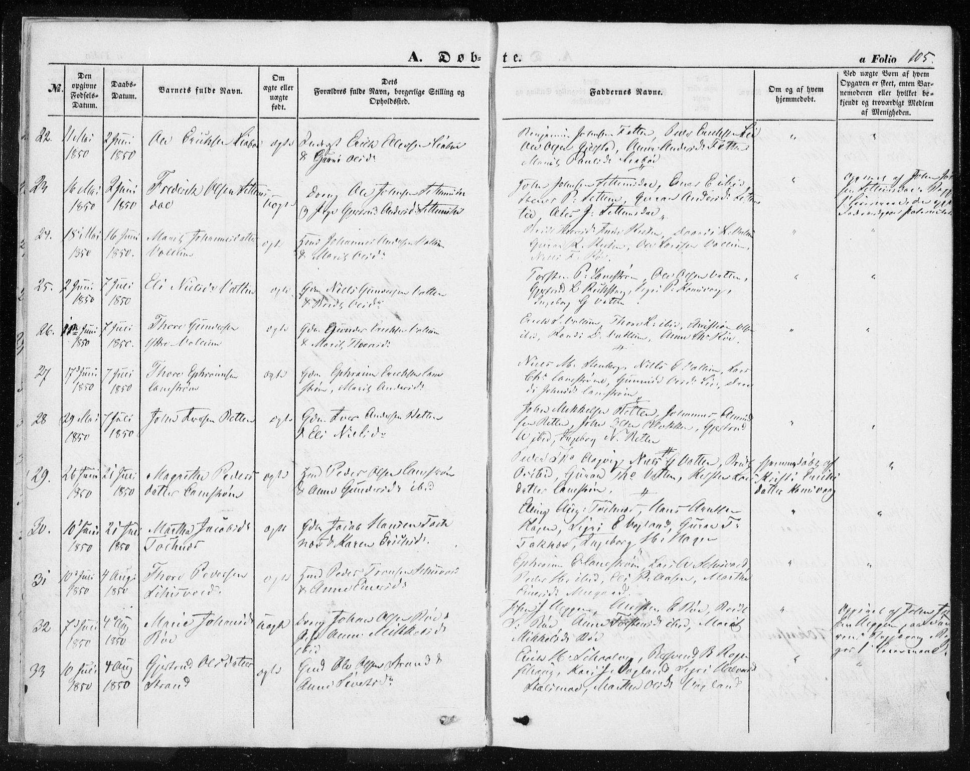 Ministerialprotokoller, klokkerbøker og fødselsregistre - Møre og Romsdal, AV/SAT-A-1454/576/L0883: Parish register (official) no. 576A01, 1849-1865, p. 105