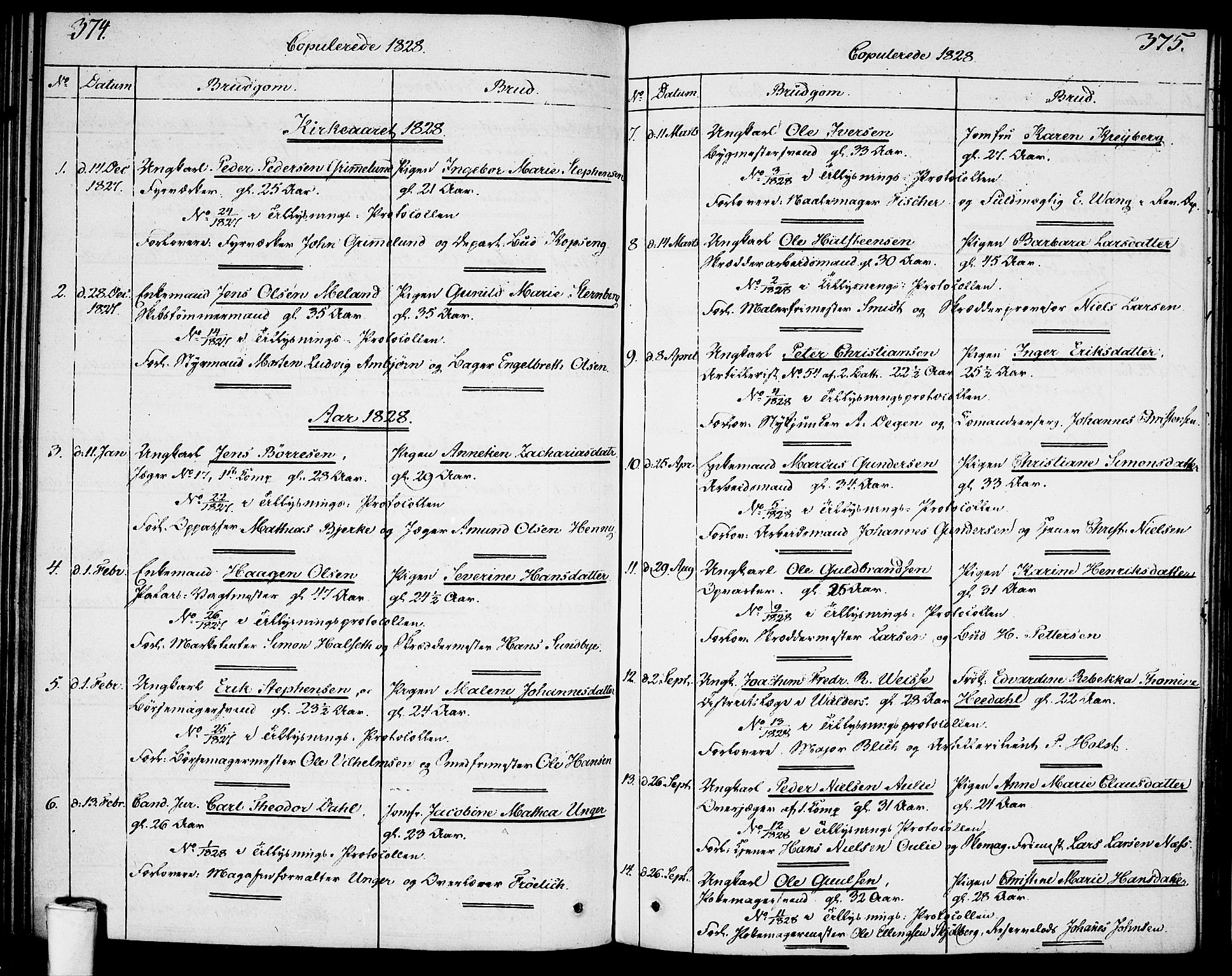 Garnisonsmenigheten Kirkebøker, SAO/A-10846/F/Fa/L0004: Parish register (official) no. 4, 1820-1828, p. 374-375