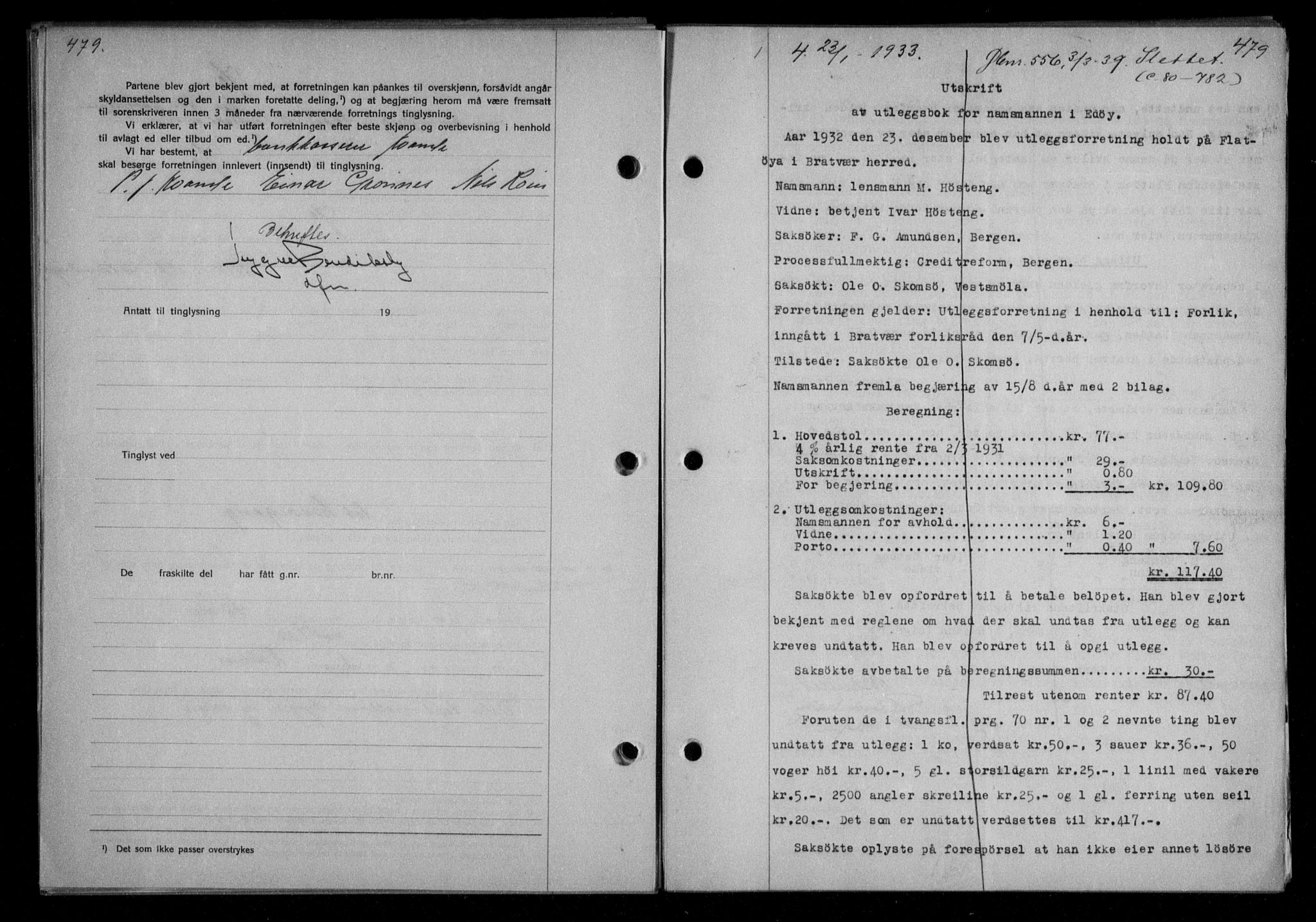 Nordmøre sorenskriveri, AV/SAT-A-4132/1/2/2Ca/L0076: Mortgage book no. 66, 1932-1933, Deed date: 23.01.1933