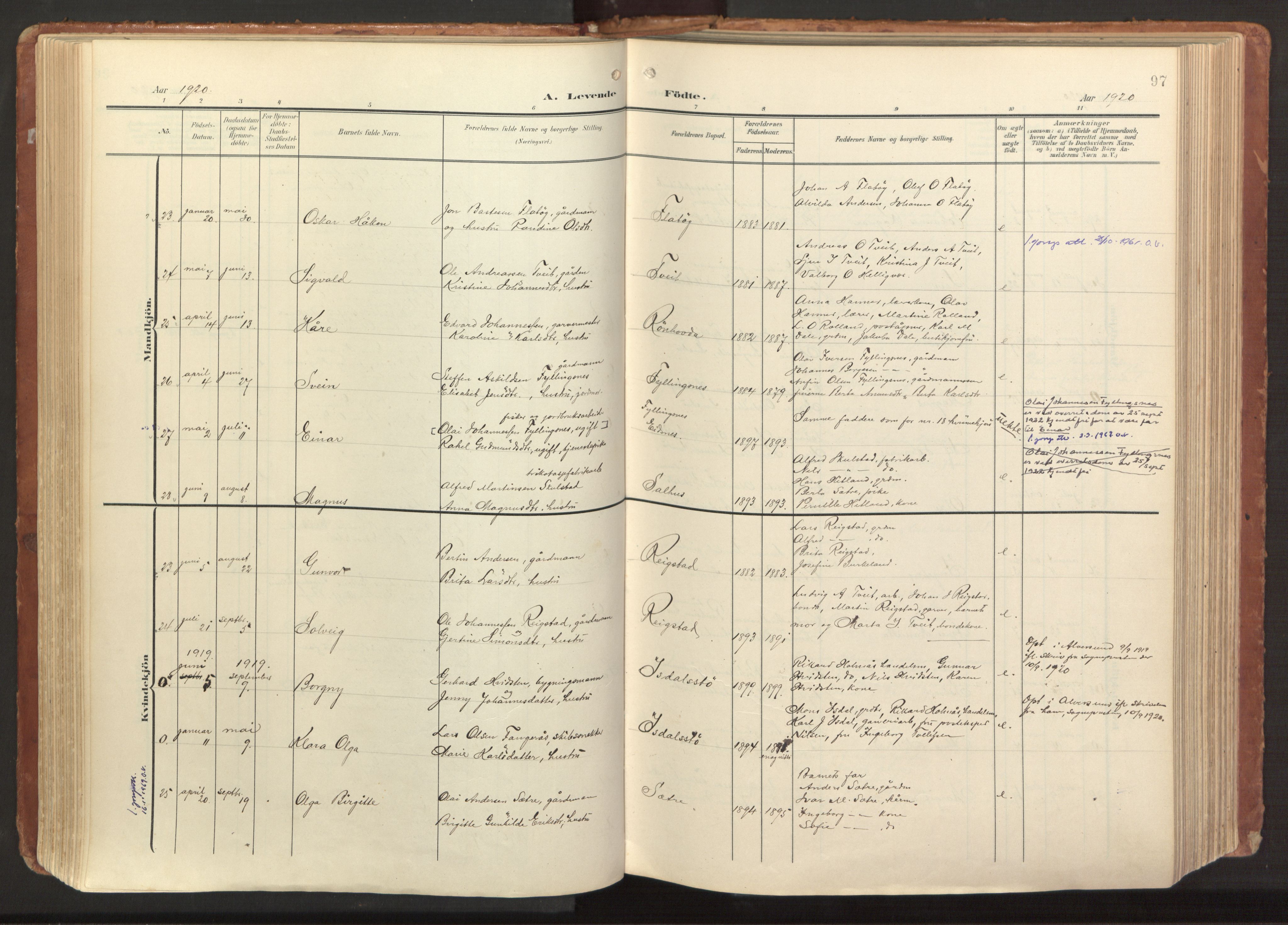 Hamre sokneprestembete, AV/SAB-A-75501/H/Ha/Haa/Haab/L0002: Parish register (official) no. B 2, 1905-1924, p. 97