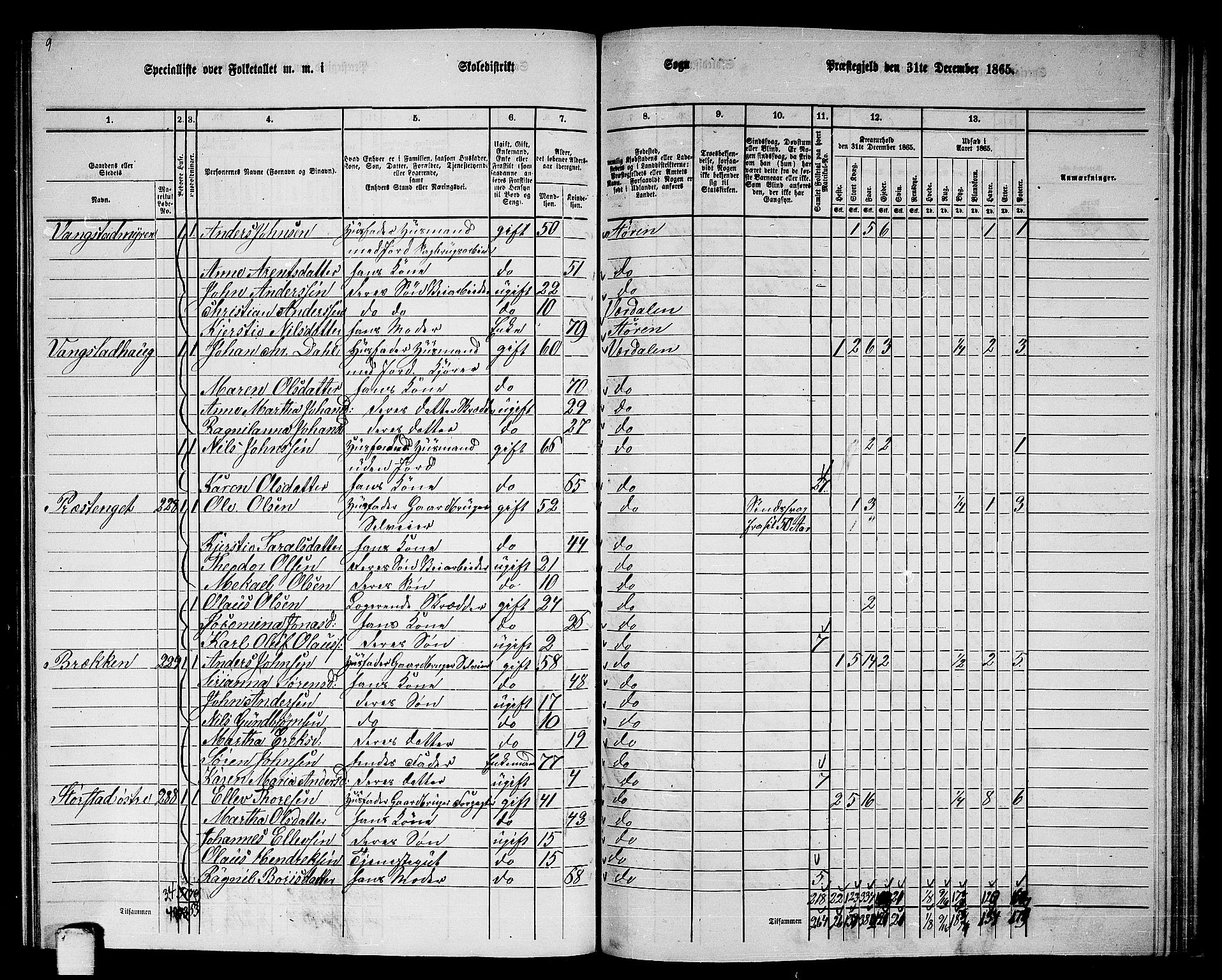 RA, 1865 census for Verdal, 1865, p. 225