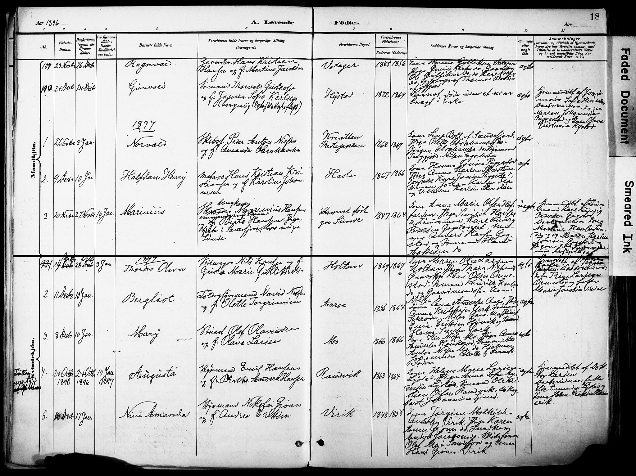 Sandar kirkebøker, SAKO/A-243/F/Fa/L0014: Parish register (official) no. 14, 1896-1909, p. 18