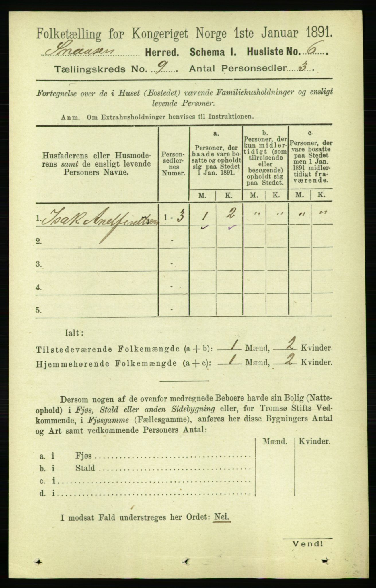 RA, 1891 census for 1736 Snåsa, 1891, p. 3073