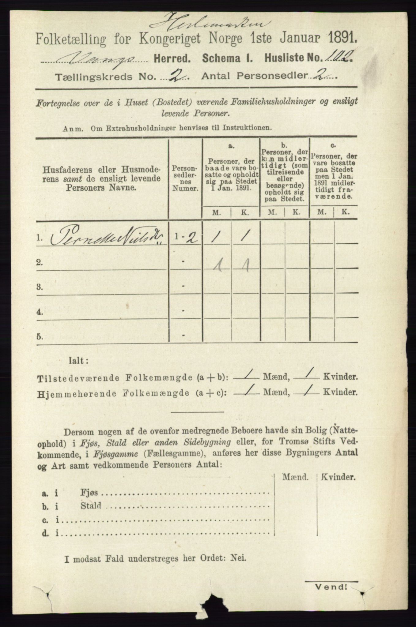 RA, 1891 census for 0414 Vang, 1891, p. 1034