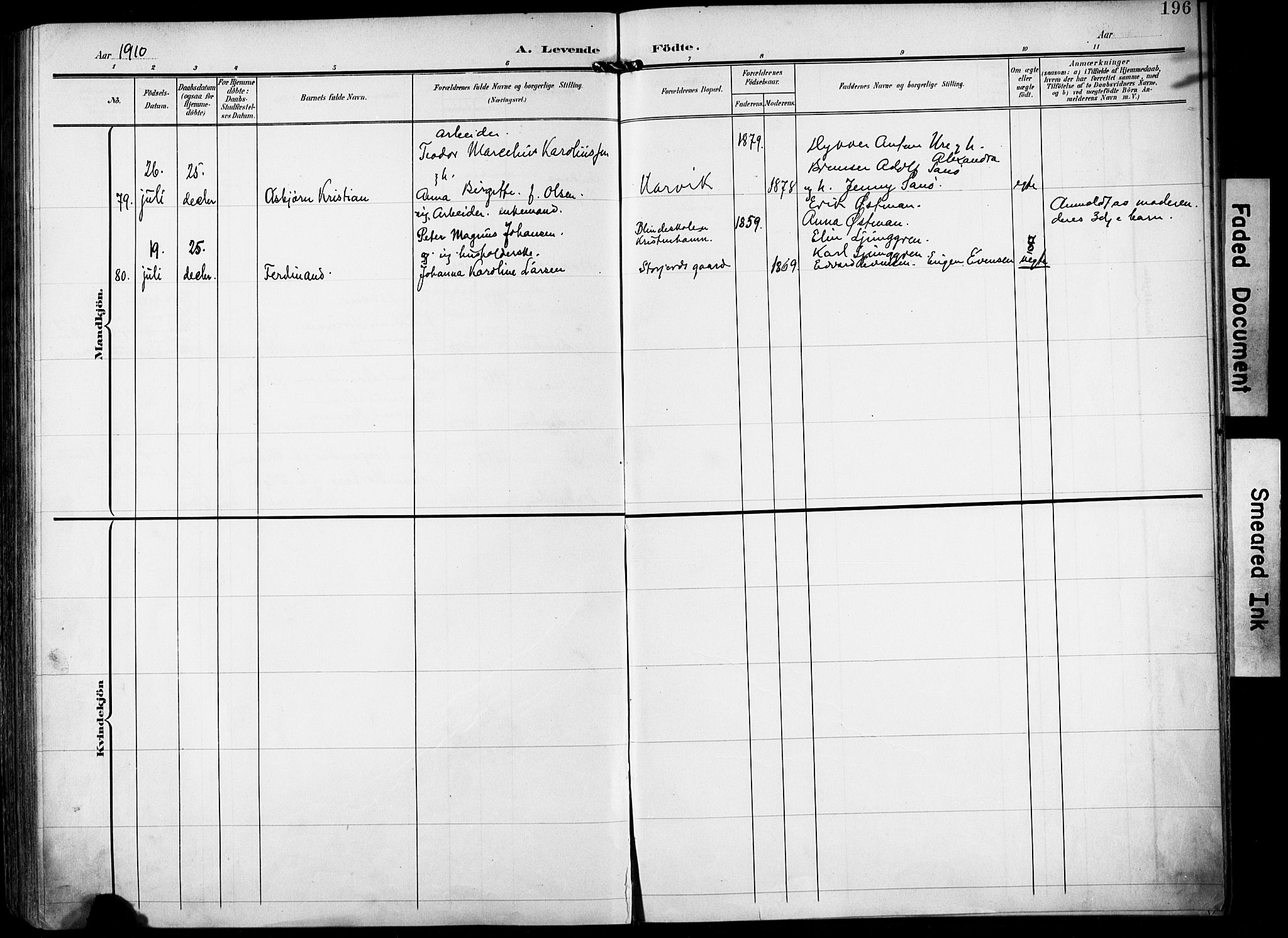 Ministerialprotokoller, klokkerbøker og fødselsregistre - Nordland, AV/SAT-A-1459/871/L0994: Parish register (official) no. 871A10, 1902-1910, p. 196